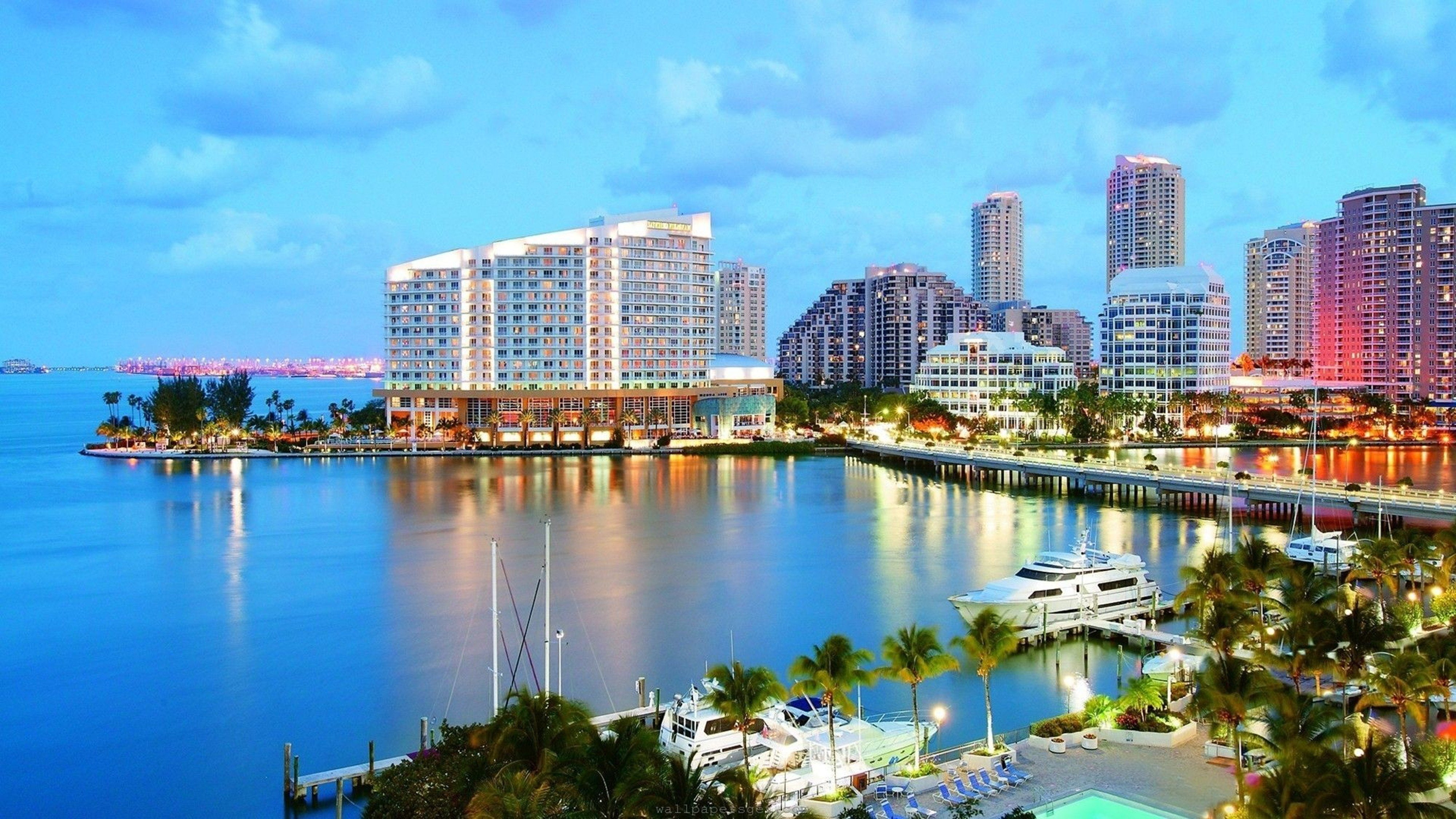 city, ocean, 4K, 4000x2250, florida, miami, sea, beach, HD Wallpaper