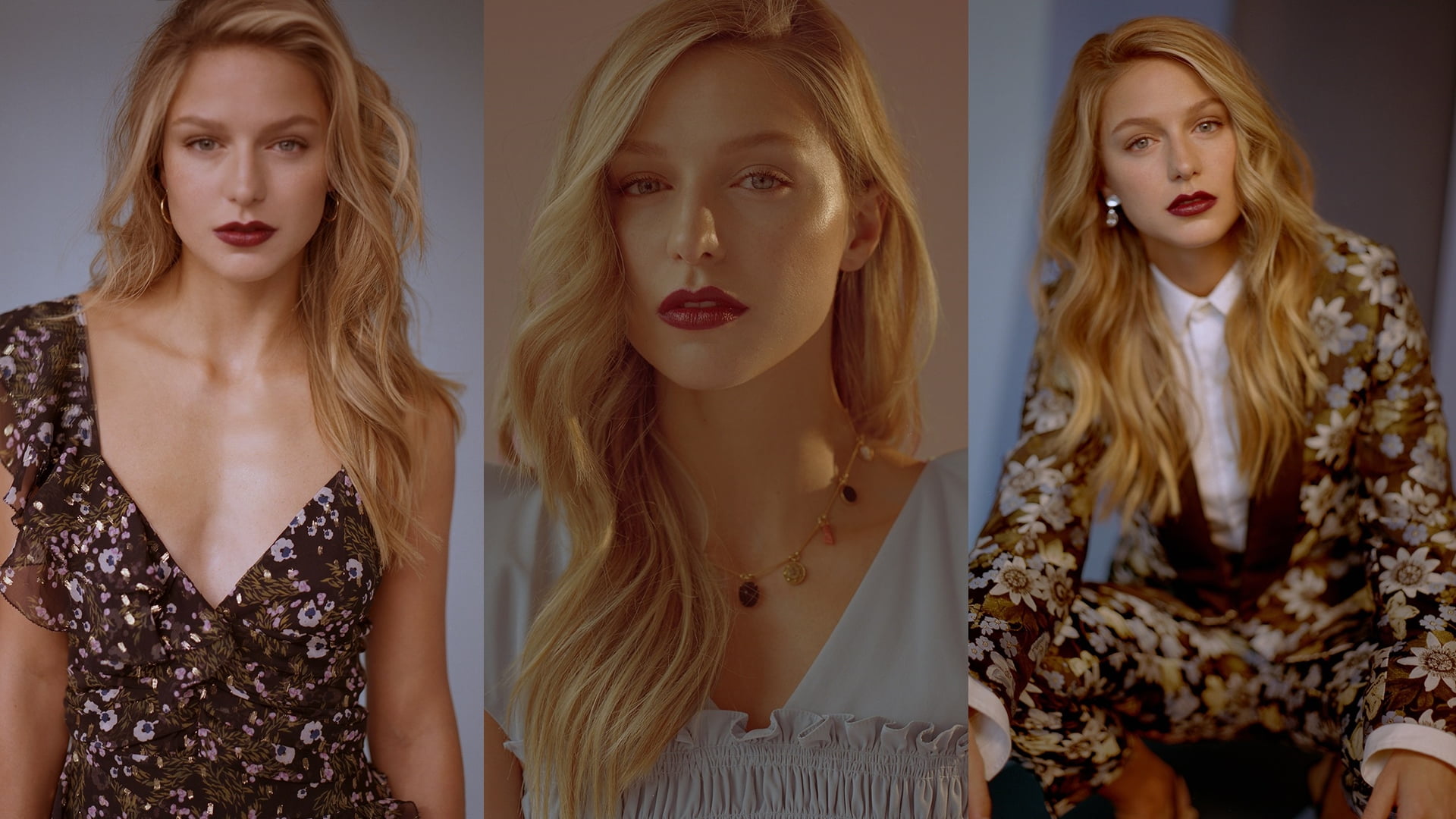 long hair, young women, beautiful woman, three people, collage, adult, actress, hairstyle, hair, Melissa Benoist, lifestyles, blond hair, fashion, make-up, HD Wallpaper
