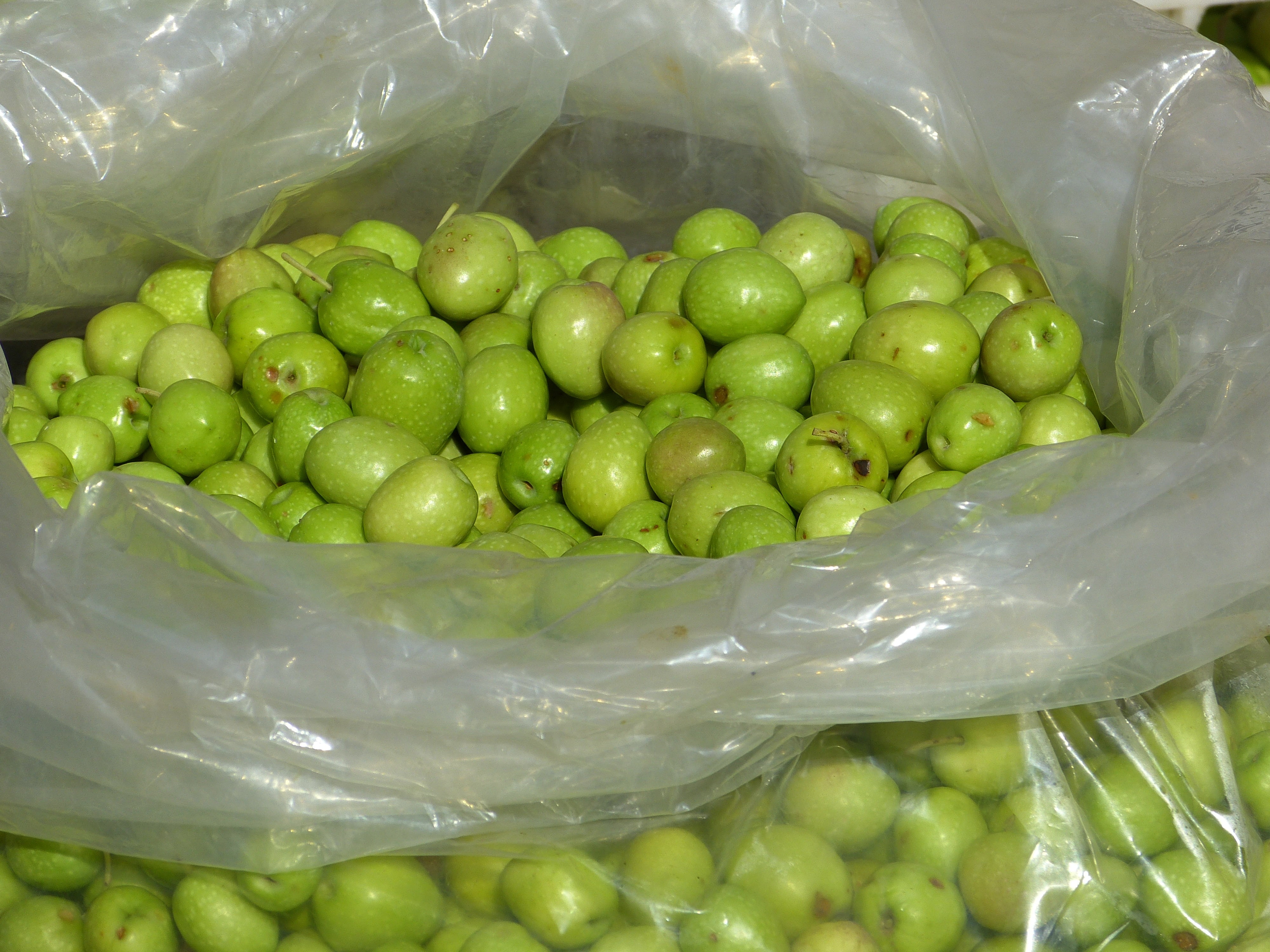 indoors, close-up, green color, abundance, retail, polythene, plastic, bag, freshness, 4K, green olives, olives, wellbeing, olive, market, drupes, food and drink, HD Wallpaper