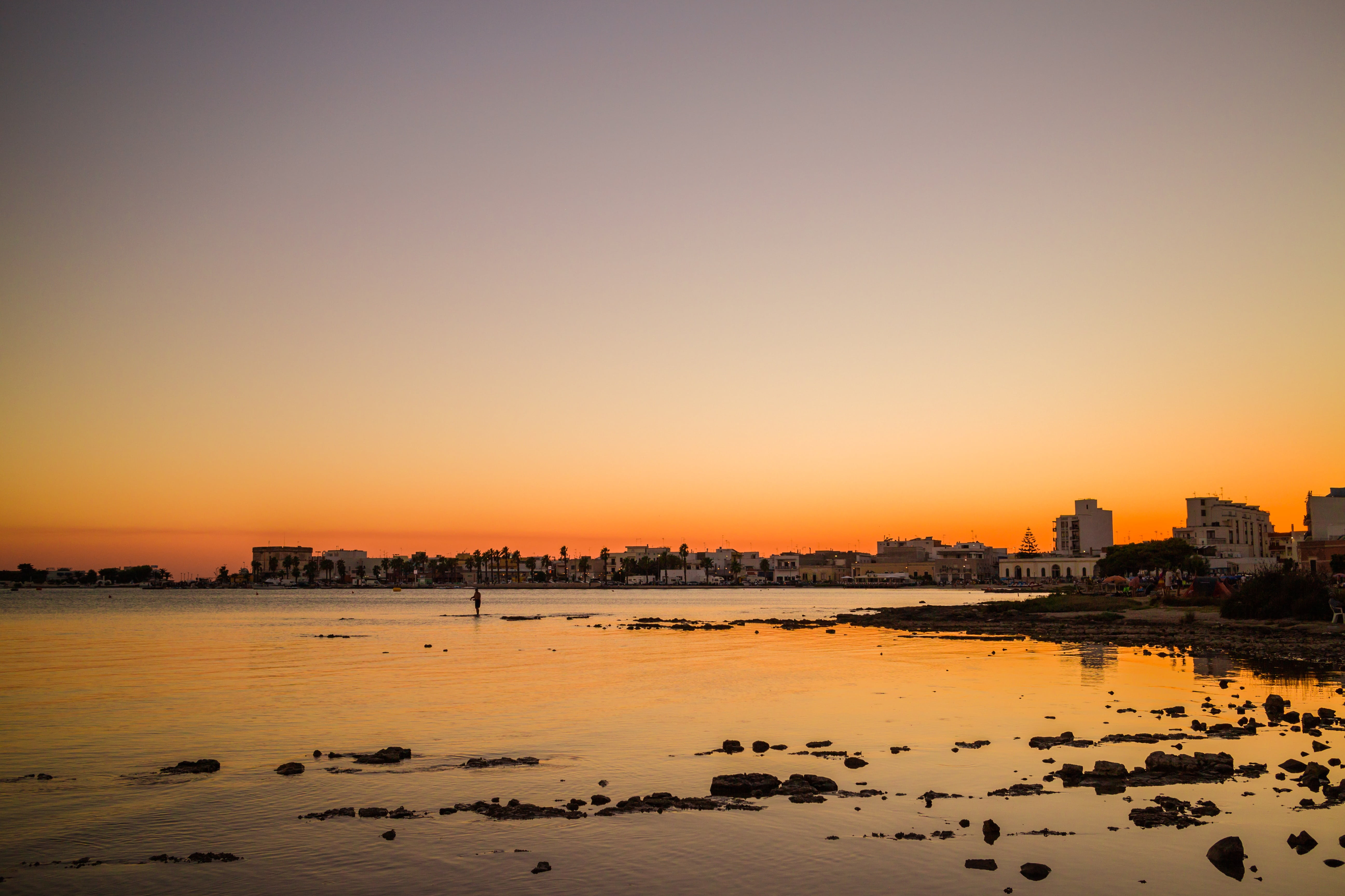 salento, water, outdoors, urban skyline, body, architecture, twilight, landscape, sunset, puglia, no people, sky, building exterior, built structure, porto cesareo, HD Wallpaper