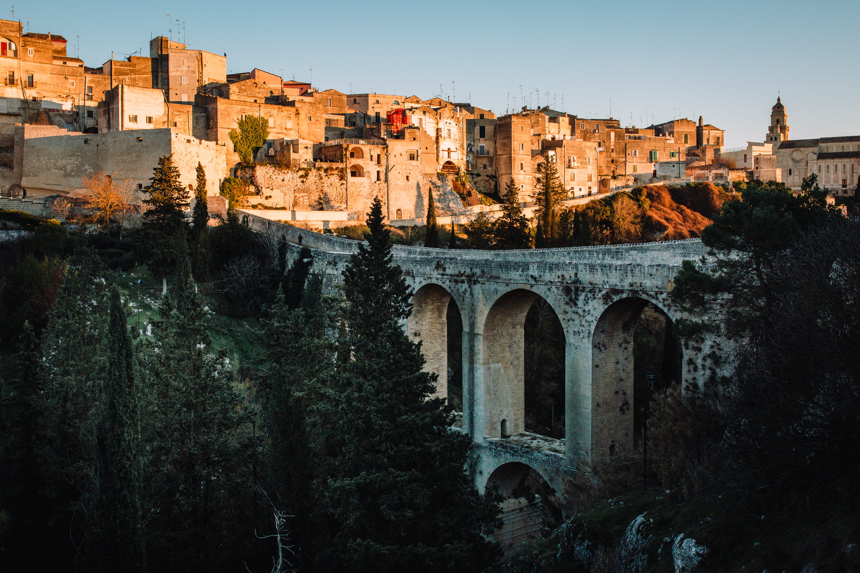 urban, italy, clear sky, residential district, arch, architecture, no people, old, arch bridge, ancient, travel destinations, orange, glow, gravina in puglia, HD Wallpaper