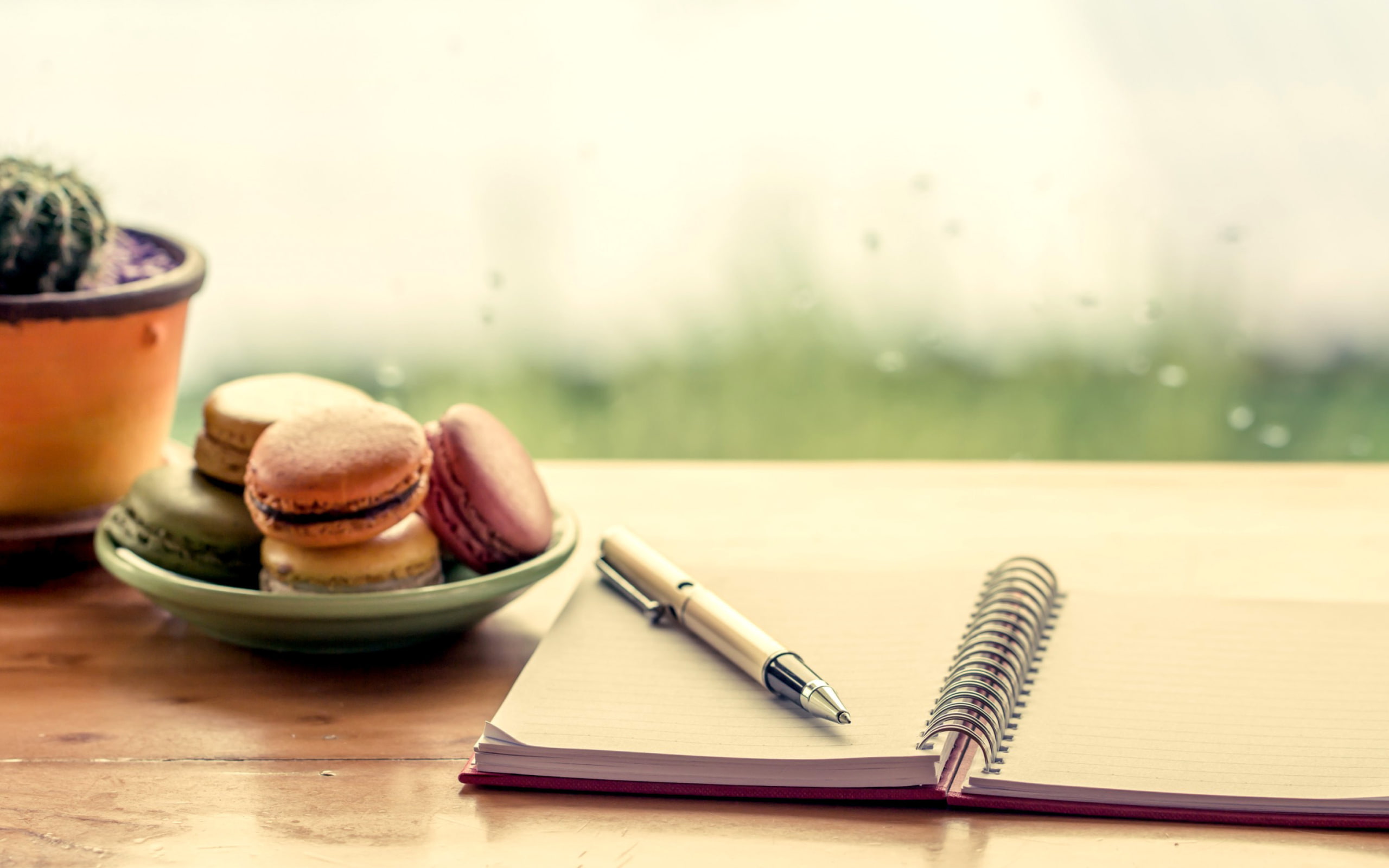 food, notebook, pen, macaron, life, macaroons, table, still life, still, 2K, HD Wallpaper