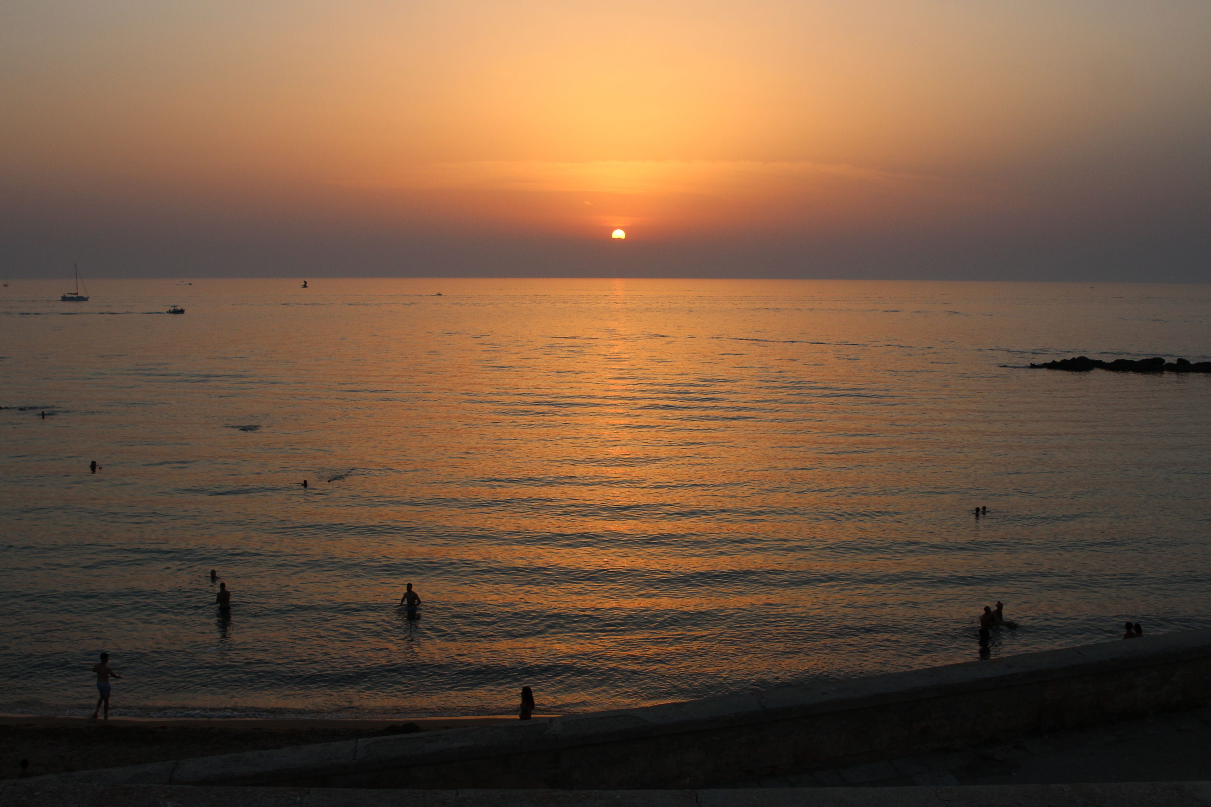 4K, orange color, landscape, salento, outdoors, tranquil scene, bathers, land, nature, sea, gallipoli, scenics - nature, tranquility, italy, silhouette, HD Wallpaper