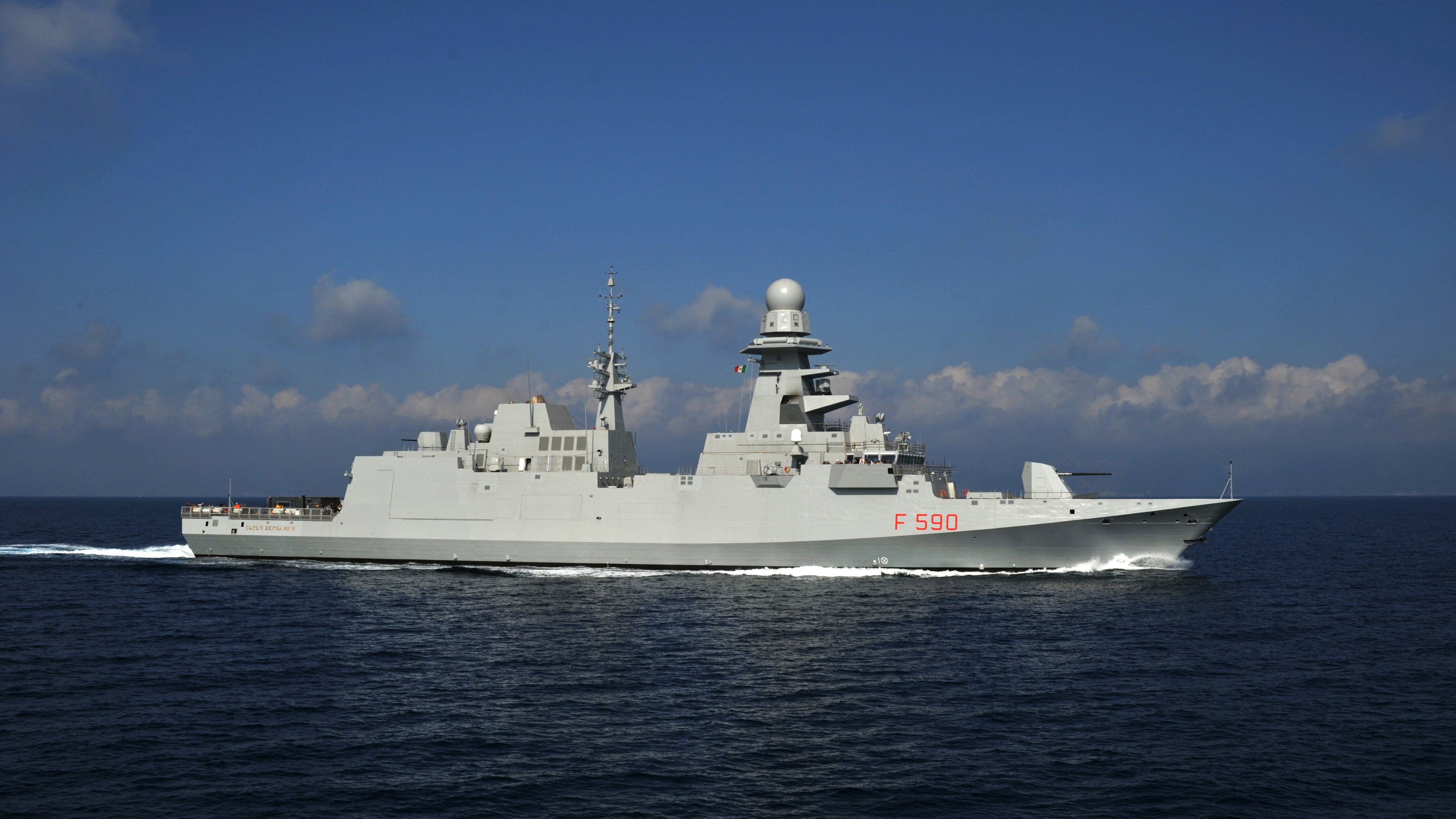 4K, warship, f, Carlo Bergamini, daytine, FREMM, Italy, frigate, gray, ship, battle, F 590, Italian Navy, HD Wallpaper
