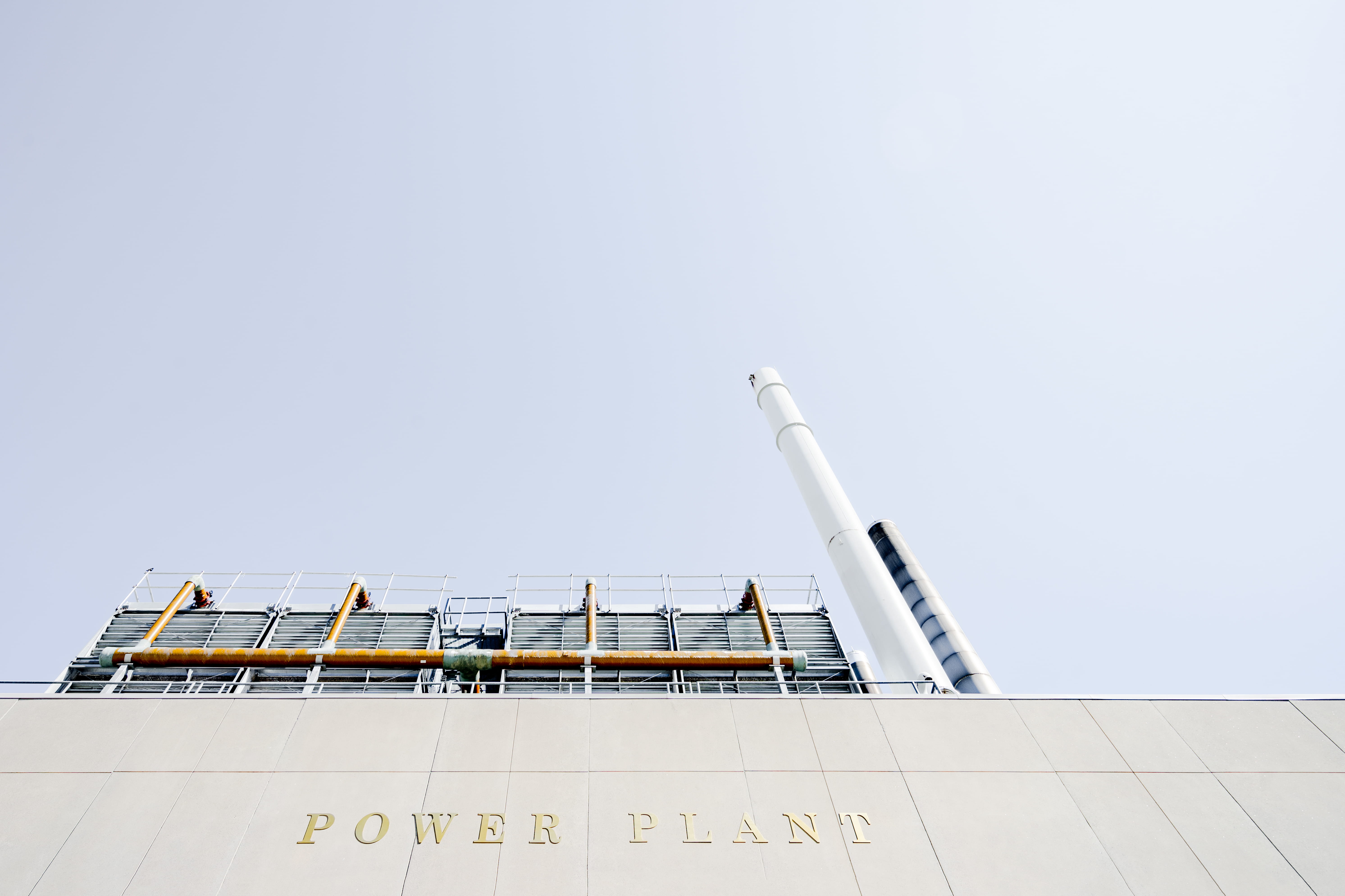 white color, day, building exterior, railing, sky, pipe, building, looking up, plant, electricity, industry, built structure, outdoors, power plant, architecture, HD Wallpaper