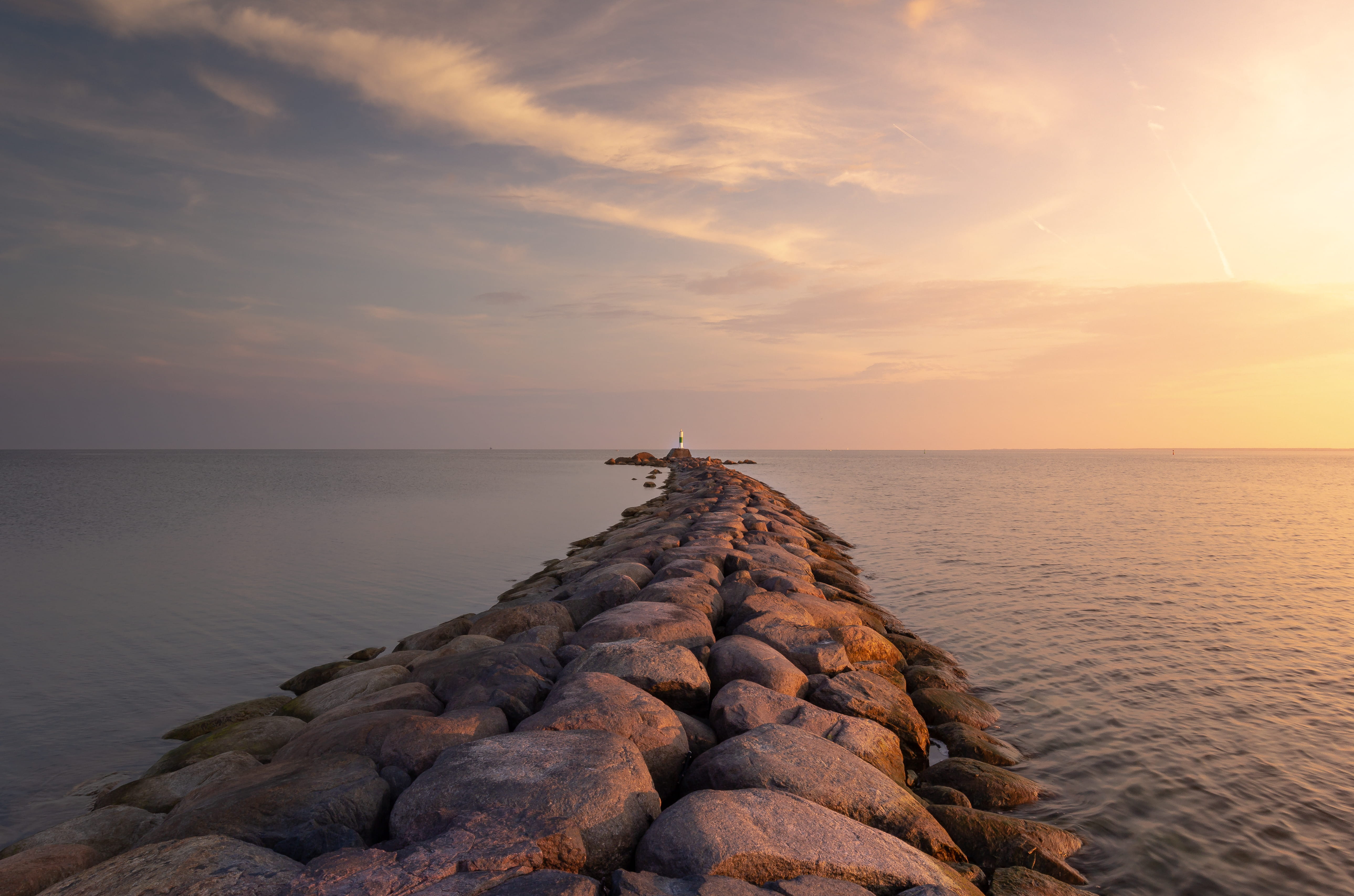 sea, tranquil scene, sky, water, solid, pier, cloud - sky, groyne, body, land, nature, beauty in nature, beach, gray, horizon over water, horizon, rock, HD Wallpaper