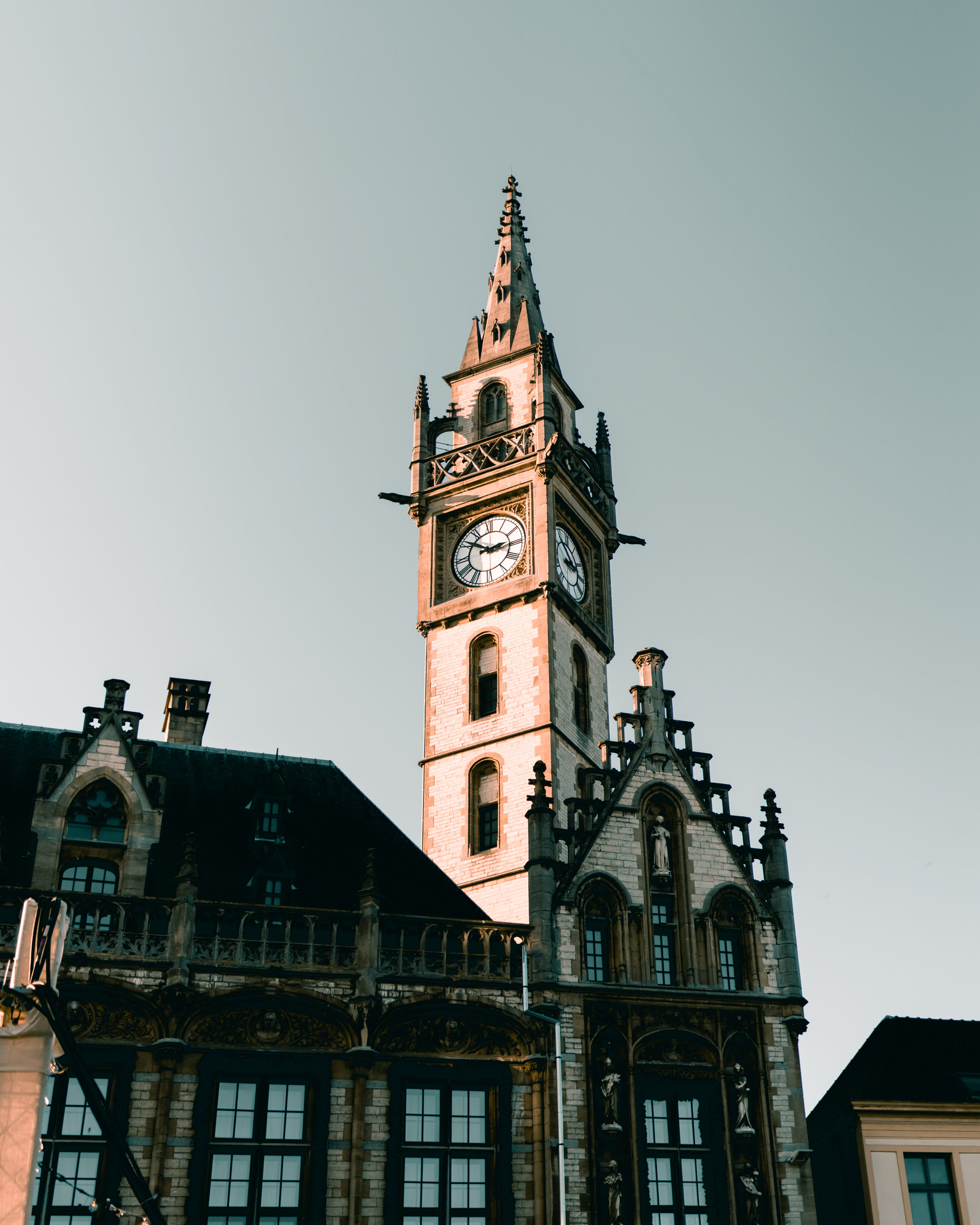 religion, daytine, spire, low angle view, clock tower, brown, outdoors, nature, belief, tower, architecture, old, medieval, building exterior, place of worship, Phone HD Wallpaper