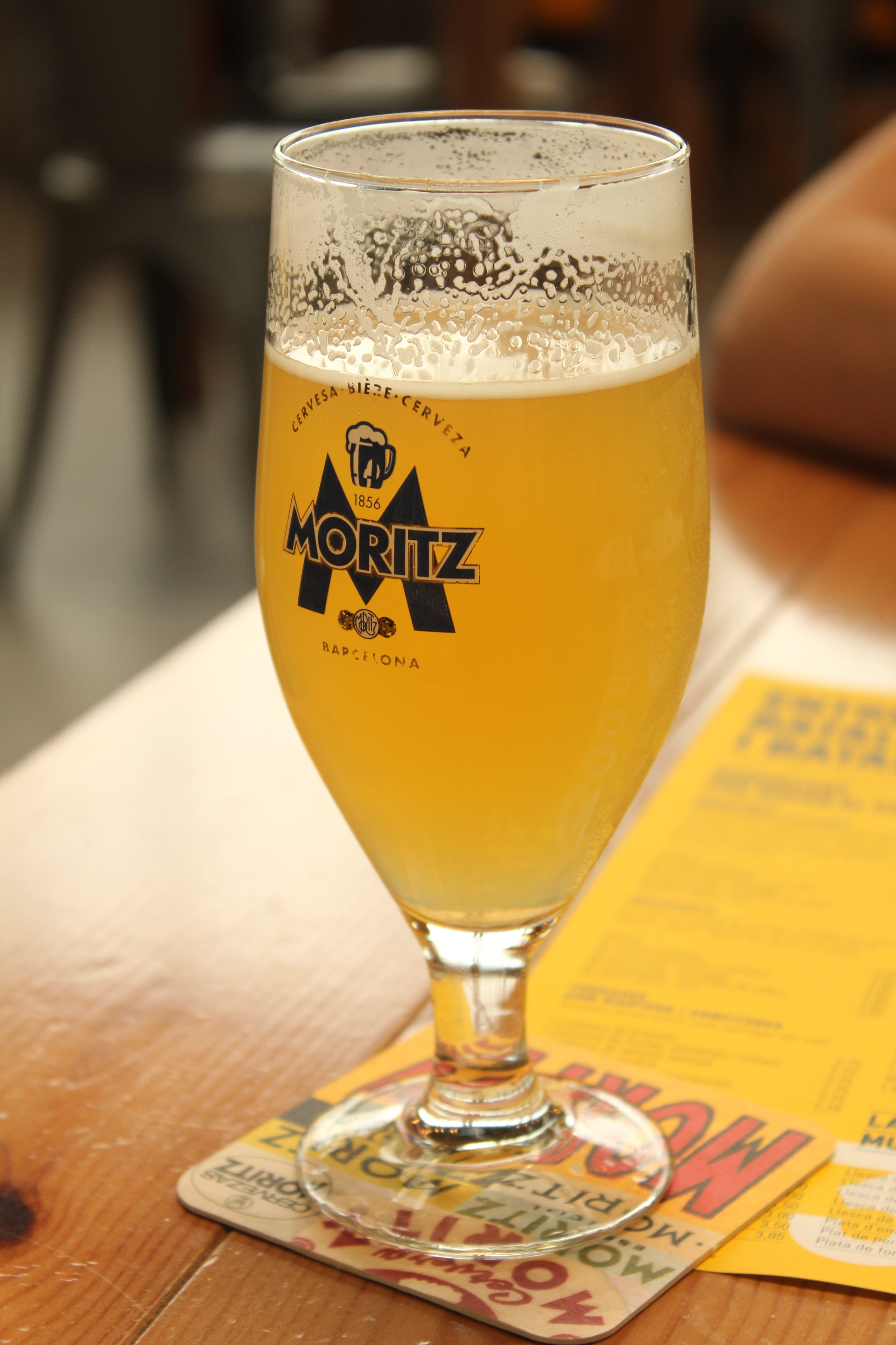 focus on foreground, bar, table, beer, moritz, alcohol, glass, beer - alcohol, drink, freshness, close-up, cane, household equipment, still life, food and drink, Phone HD Wallpaper