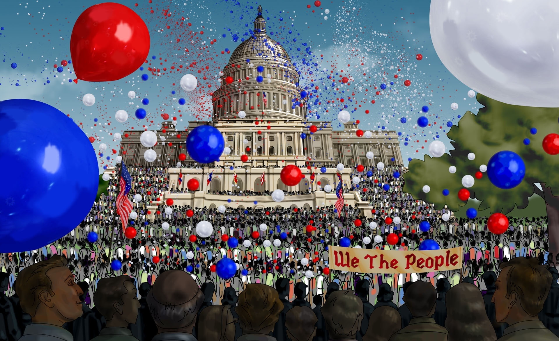 built structure, group of people, independence, festival, americas independence day celebration, women, painting, Holidays, government, july 4, real people, HD Wallpaper