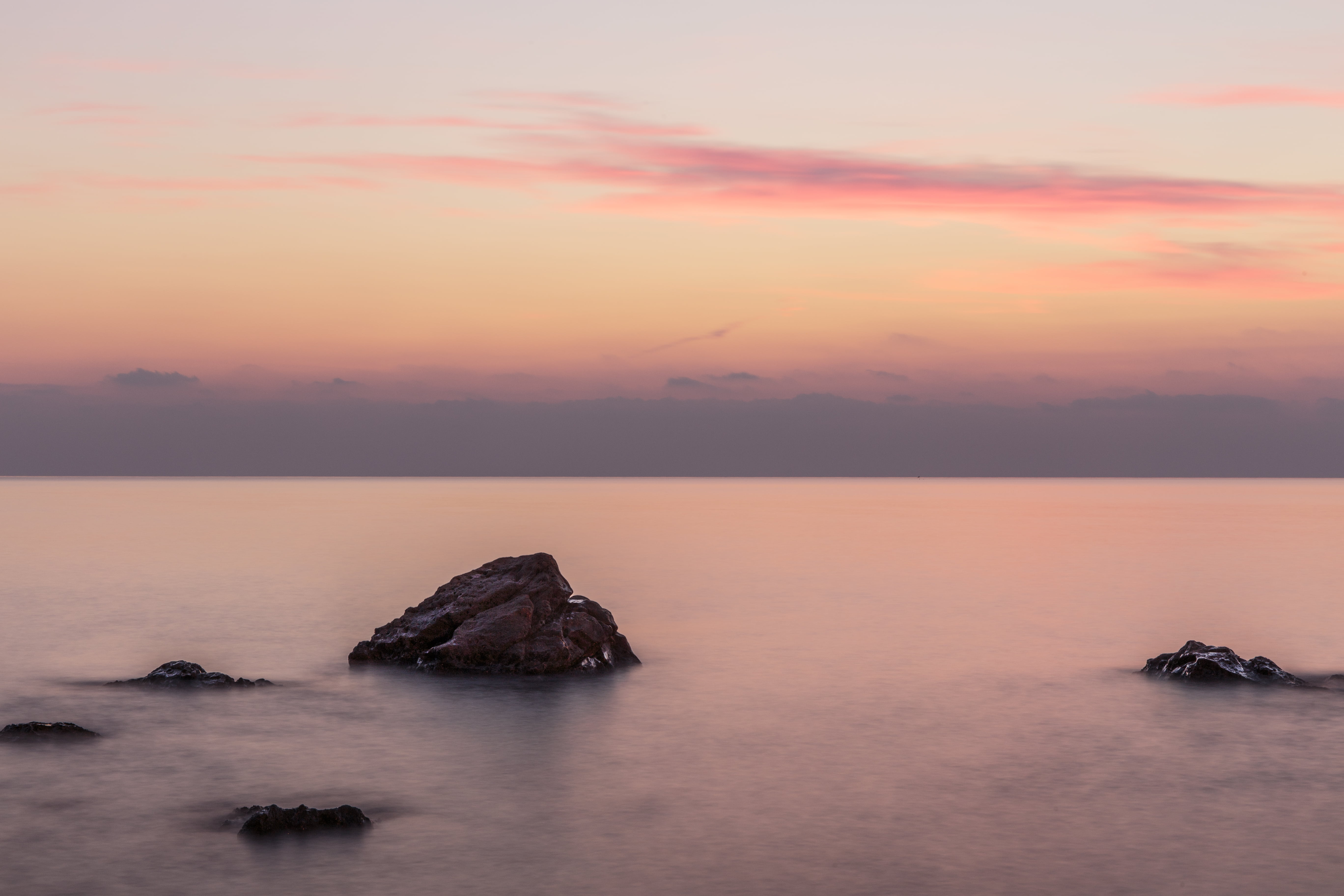 orange, coastal, body, dusk, landscape, Sunset, water, mare, tramonto, orange sky, rock, mountain, rock on, white, sunrise - Dawn, Riva Trigoso, Liguria, HD Wallpaper