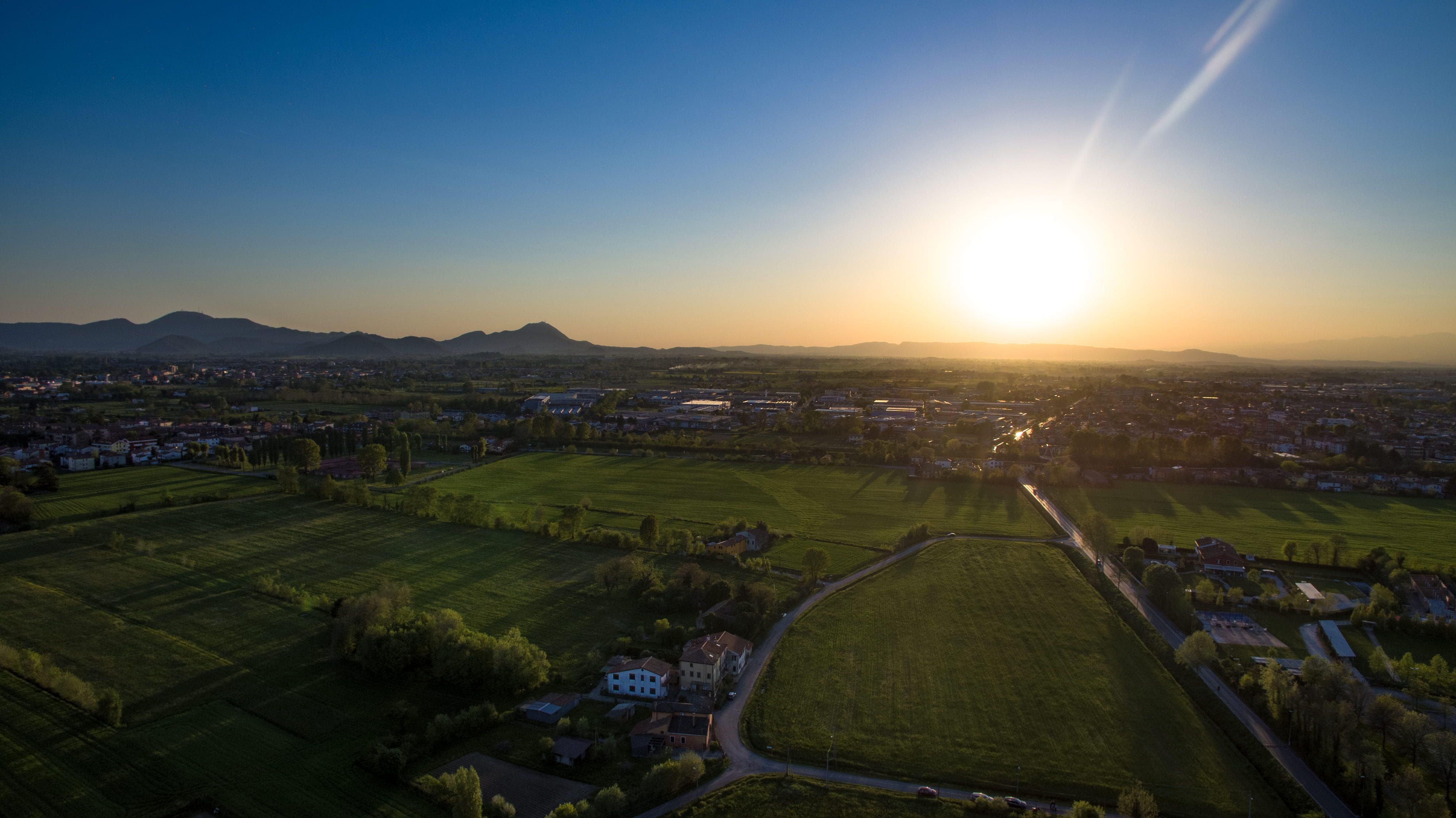sunlight, trees, sky, italy, aerial, beauty in nature, city, scenics - nature, sun, built structure, building exterior, no people, drone, sunset, cityscape, HD Wallpaper