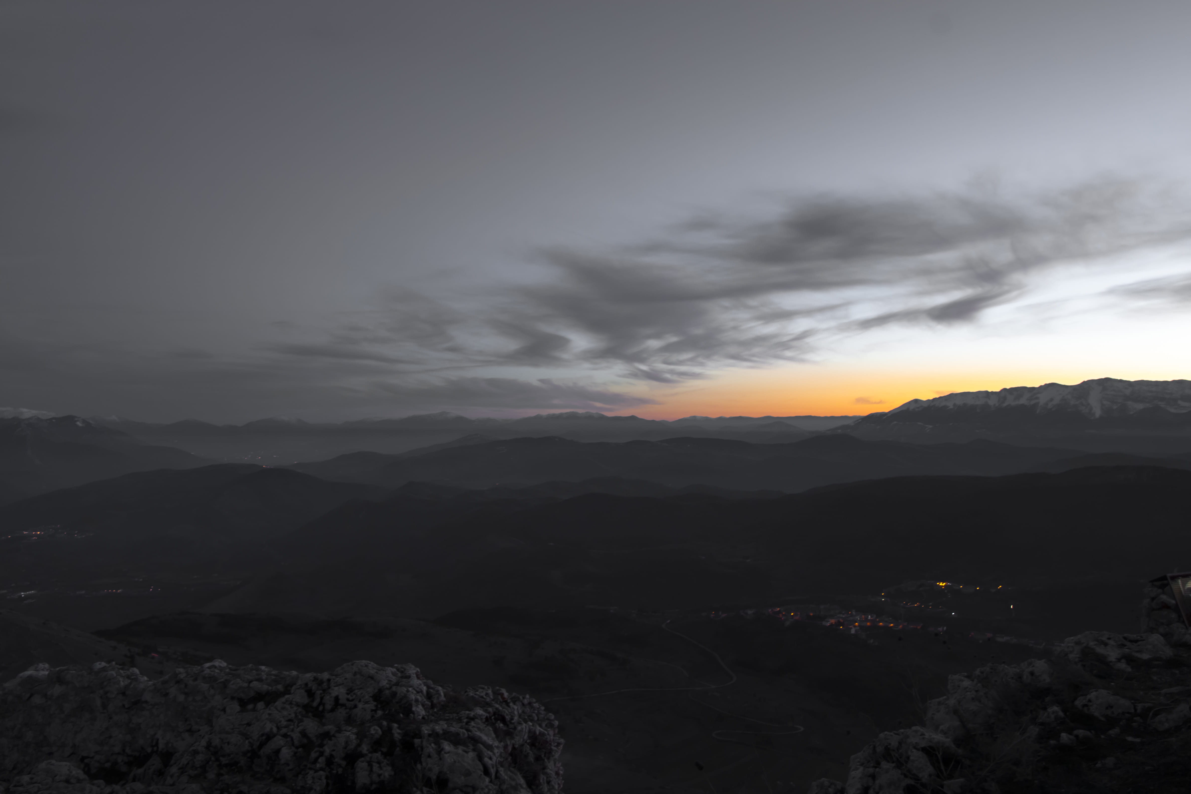 tranquility, mountain range, scenics - nature, no people, countryside, calascio, ominous, dramatic sky, laquila, mountain, dusk, outdoors, tramonto, red sky, HD Wallpaper