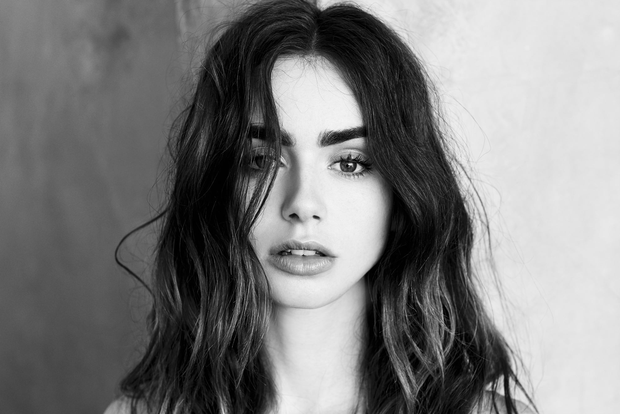 1080P, Face, Actress, Black and White, Lily Collins, English, Actresses, HD Wallpaper