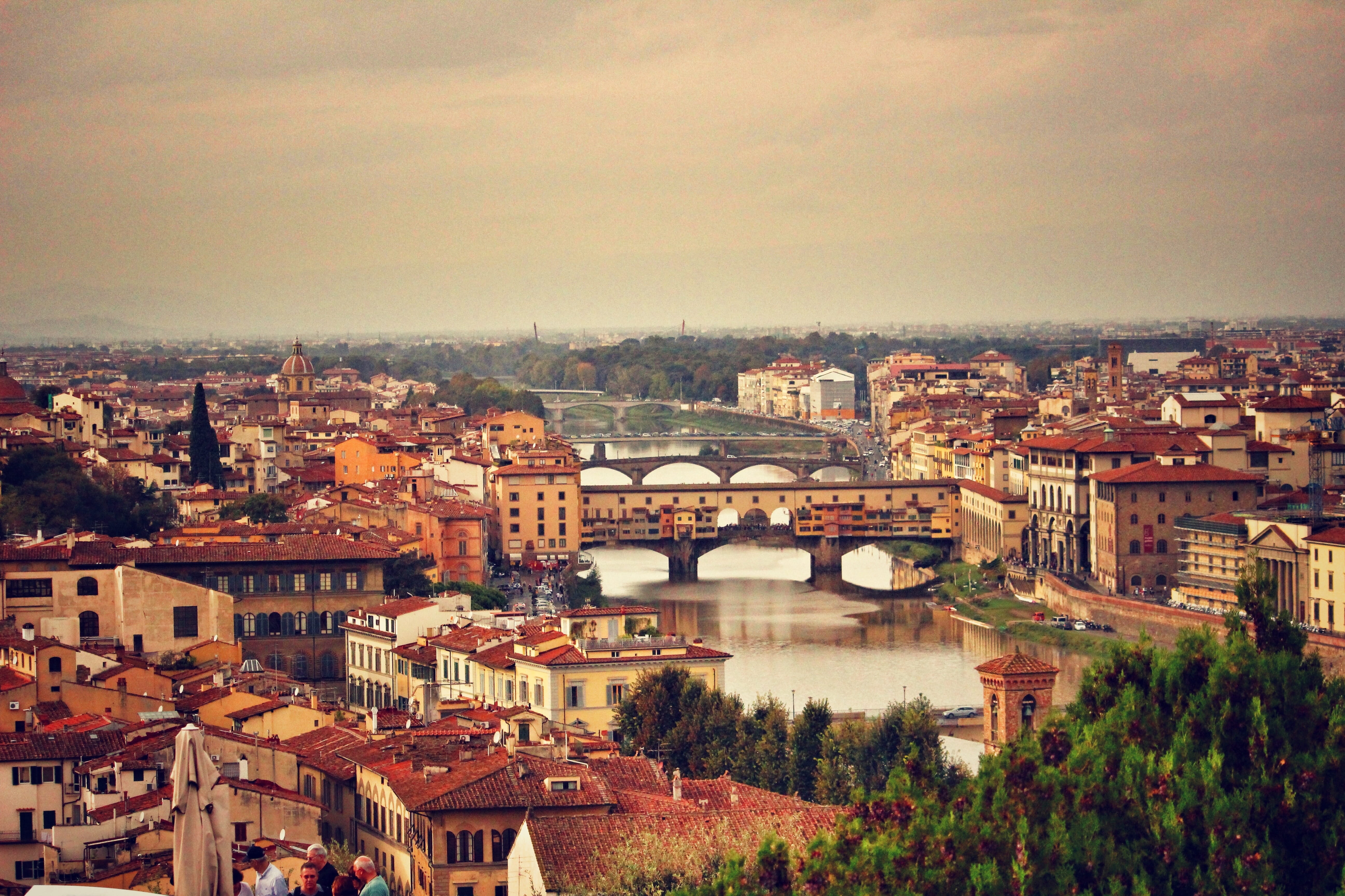 italian, bridge, architecture, 5K, outdoors, day, nature, birds, building, Italy, residential district, river, landscape, view, Firenze, town, eye, settlement, HD Wallpaper