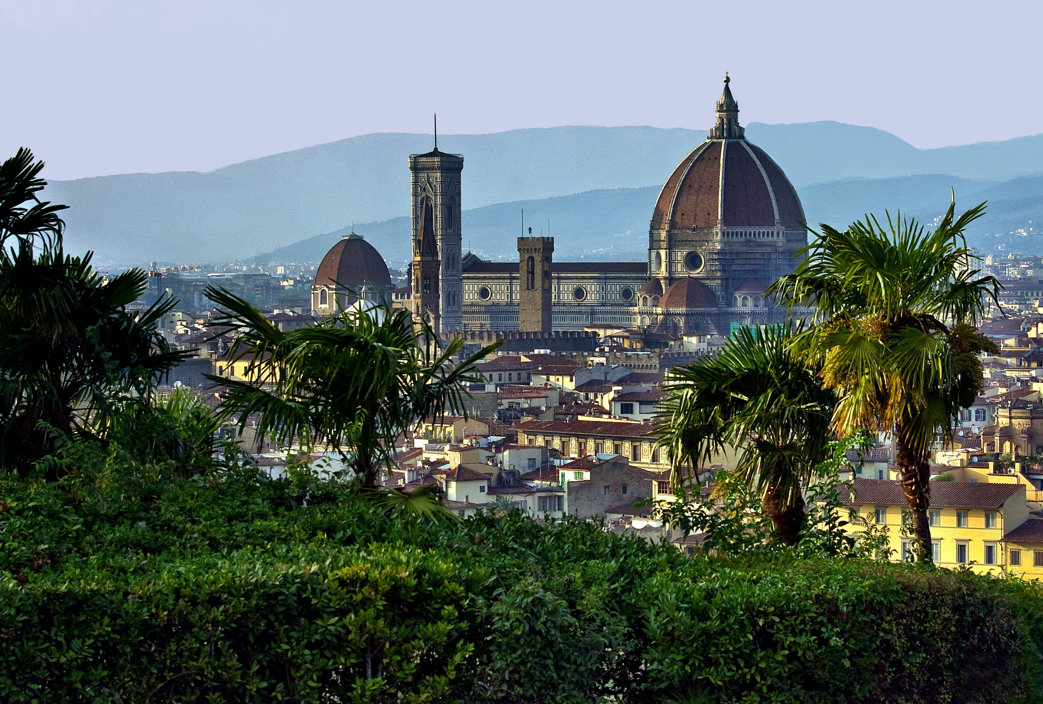 built structure, sky, dome, plant, spire, building exterior, city, italy, place of worship, florence, tree, tourist attraction, history, belief, tuscany, HD Wallpaper