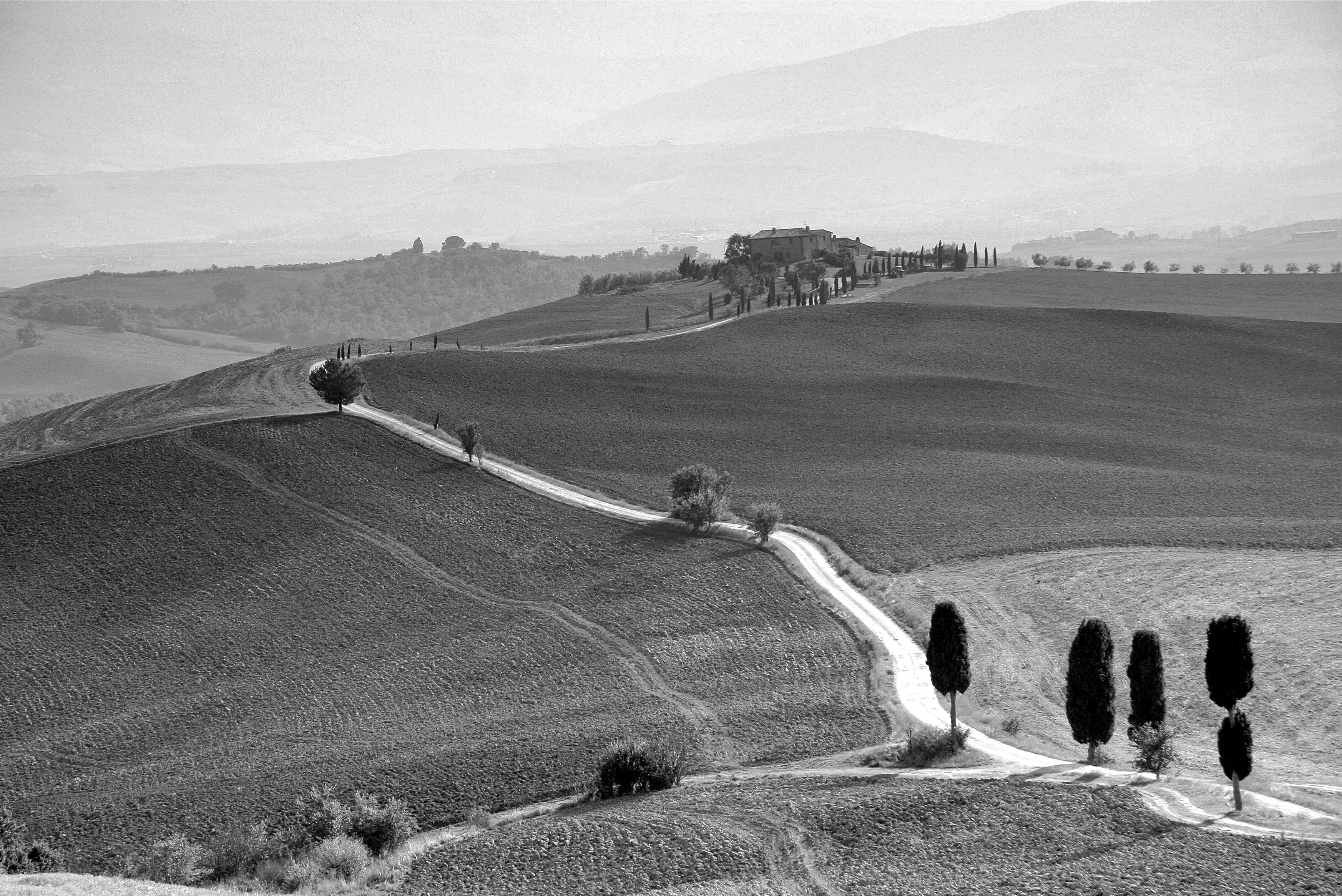 hill, nature, landscape, road, real people, outdoors, mountain, sky, day, beauty in nature, 2K, high angle view, scenics - nature, people, tuscany countryside, HD Wallpaper