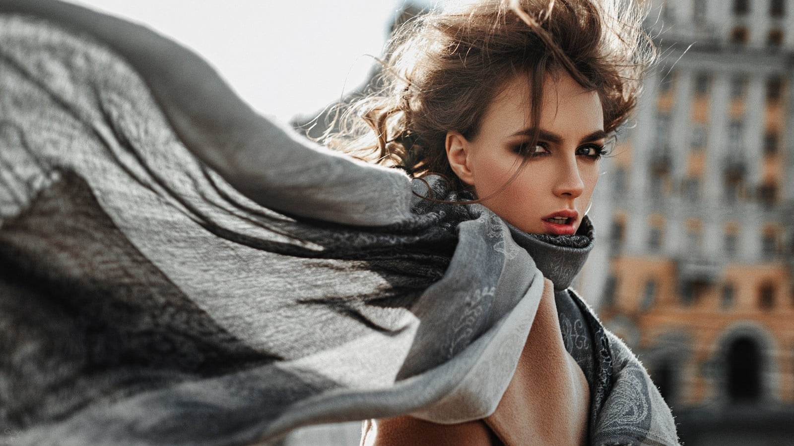 lifestyles, fashion model, hair, outdoors, women outdoors, beauty, clothing, adult, windy, hairstyle, looking at camera, Viktoria Vishnevetskaya, women, HD Wallpaper