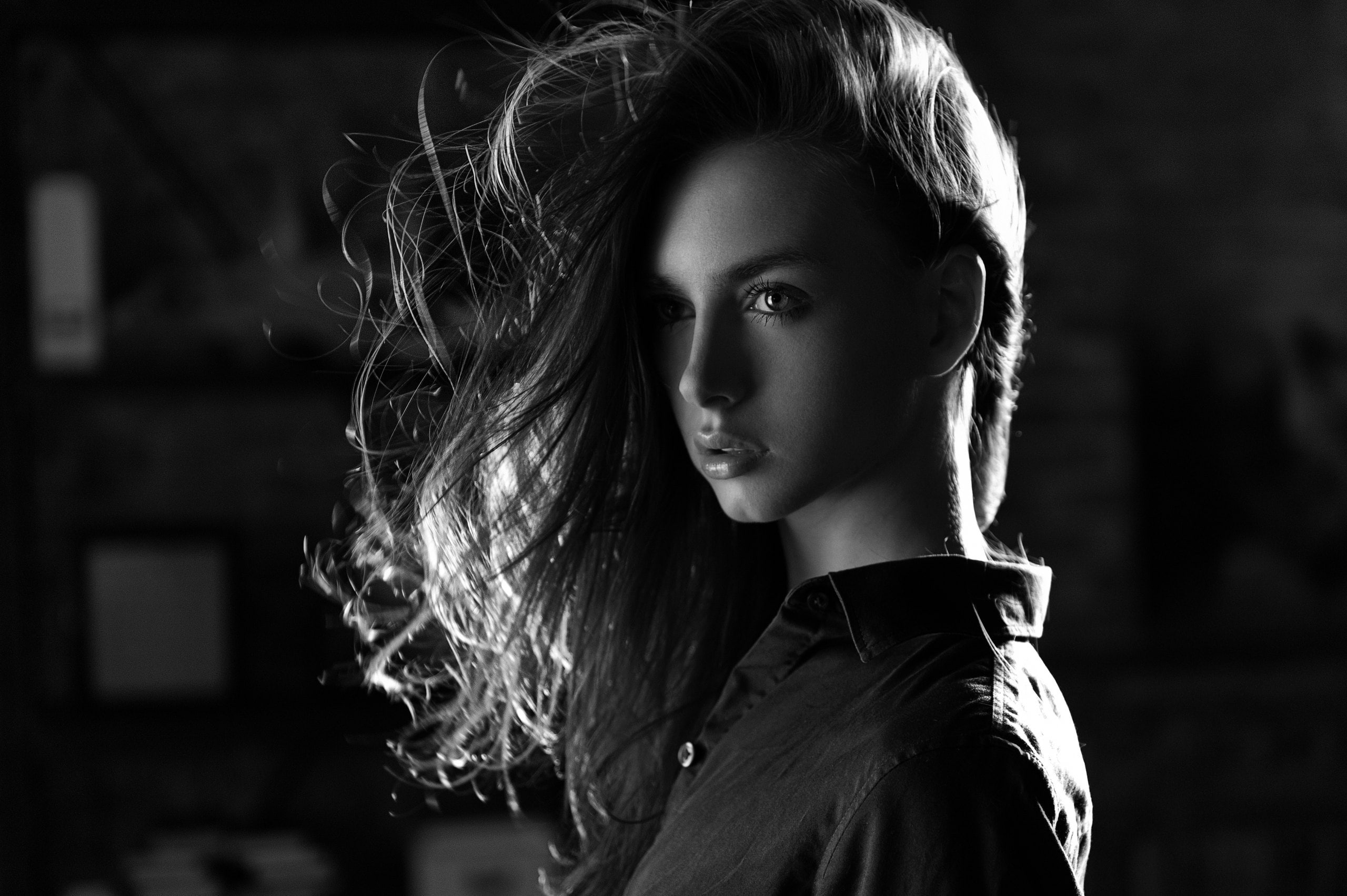 face, 2K, women, model, dark, Viktoria Vishnevetskaya, monochrome, portrait, Victoria Vishnevetskaya, HD Wallpaper