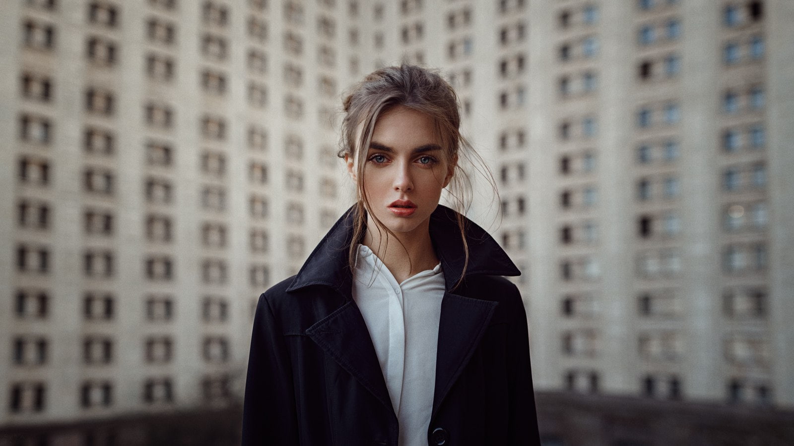 face, Georgy Chernyadyev, portrait, Viktoria Vishnevetskaya, urban, women outdoors, women, black coat, Victoria Vishnevetskaya, 720P, HD Wallpaper