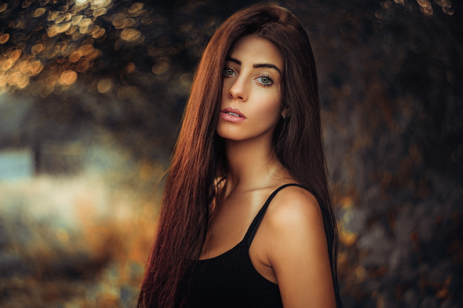 young adult, face portrait, brown hair, one person, elegance, fashion, long hair, green eyes, glamour, beautiful woman, hair, females, julia carina, looking at camera, HD Wallpaper