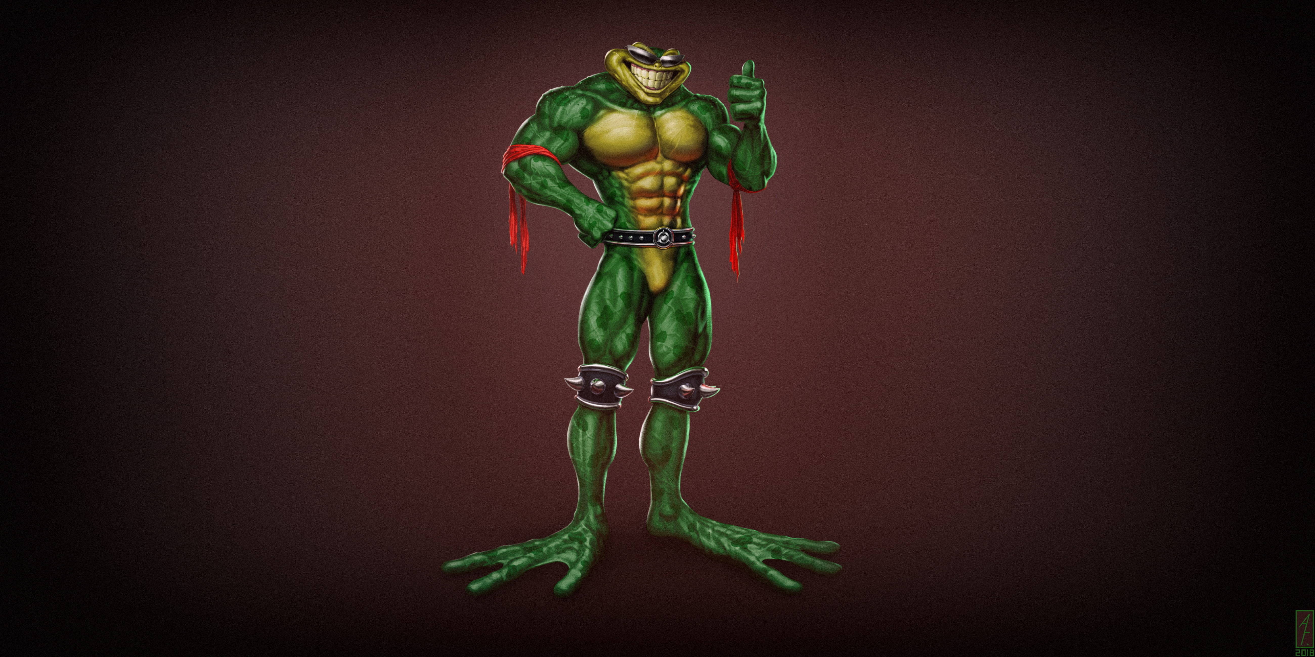 by ANDREY GORKOVENKO, Fan Art, Battle Toads, Battletoads, 5K, Toad, Figure, Rash, Art, ANDREY GORKOVENKO, Battlletoad, Minimalism, HD Wallpaper
