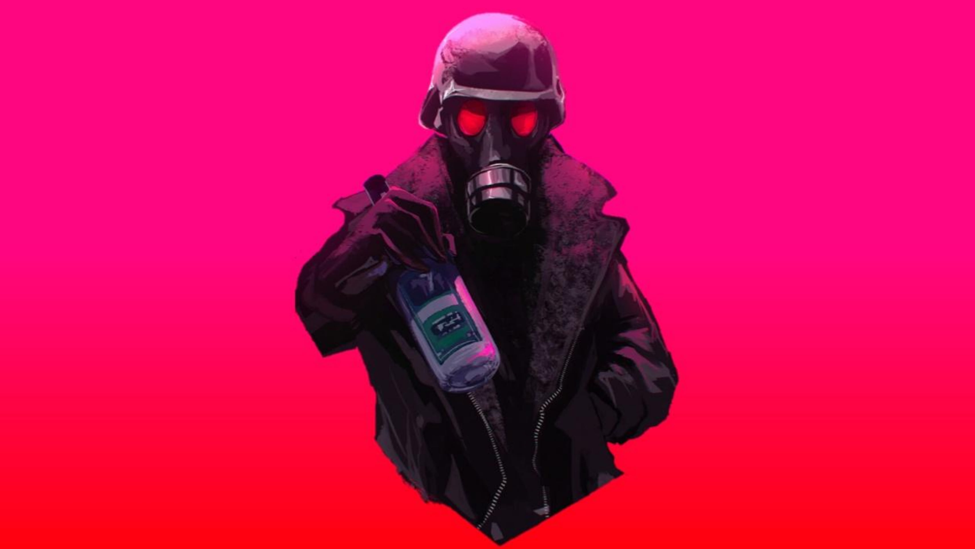 Rashed AlAkroka, digital art, artwork, gradient, 2K, red, gas masks, HD Wallpaper