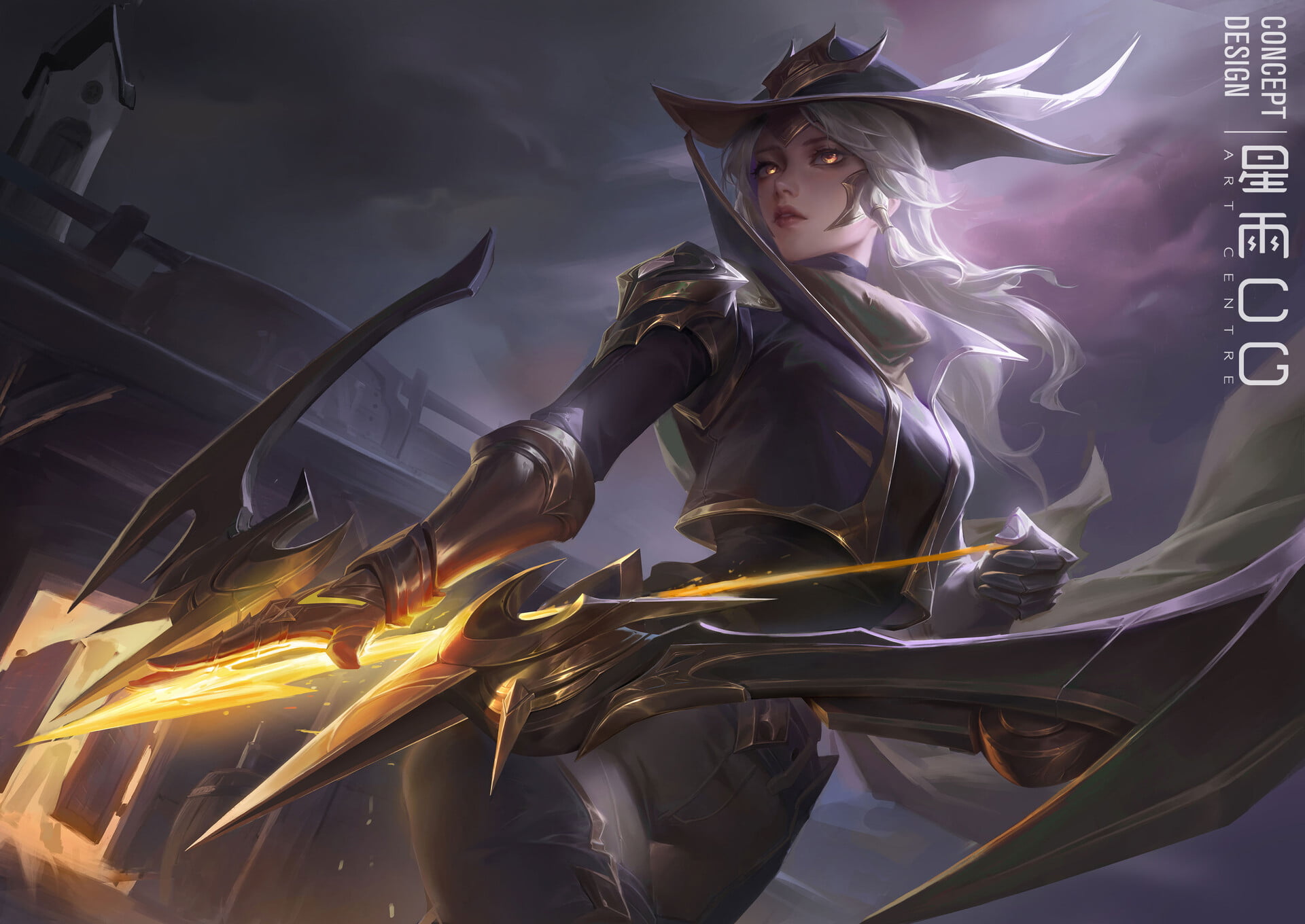 ArtStation, standing, hat, women with hats, yellow eyes, artwork, ash blonde, 1080P, fantasy art, fantasy girl, HD Wallpaper