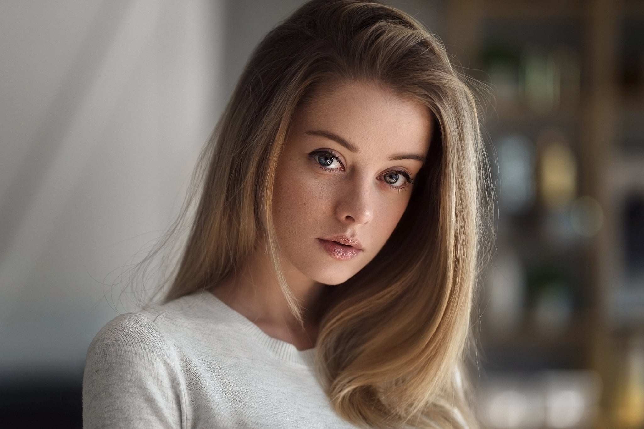 eyes, Maxim Guselnikov, 1080P, Maria Zhgenti, girl, look, HD Wallpaper