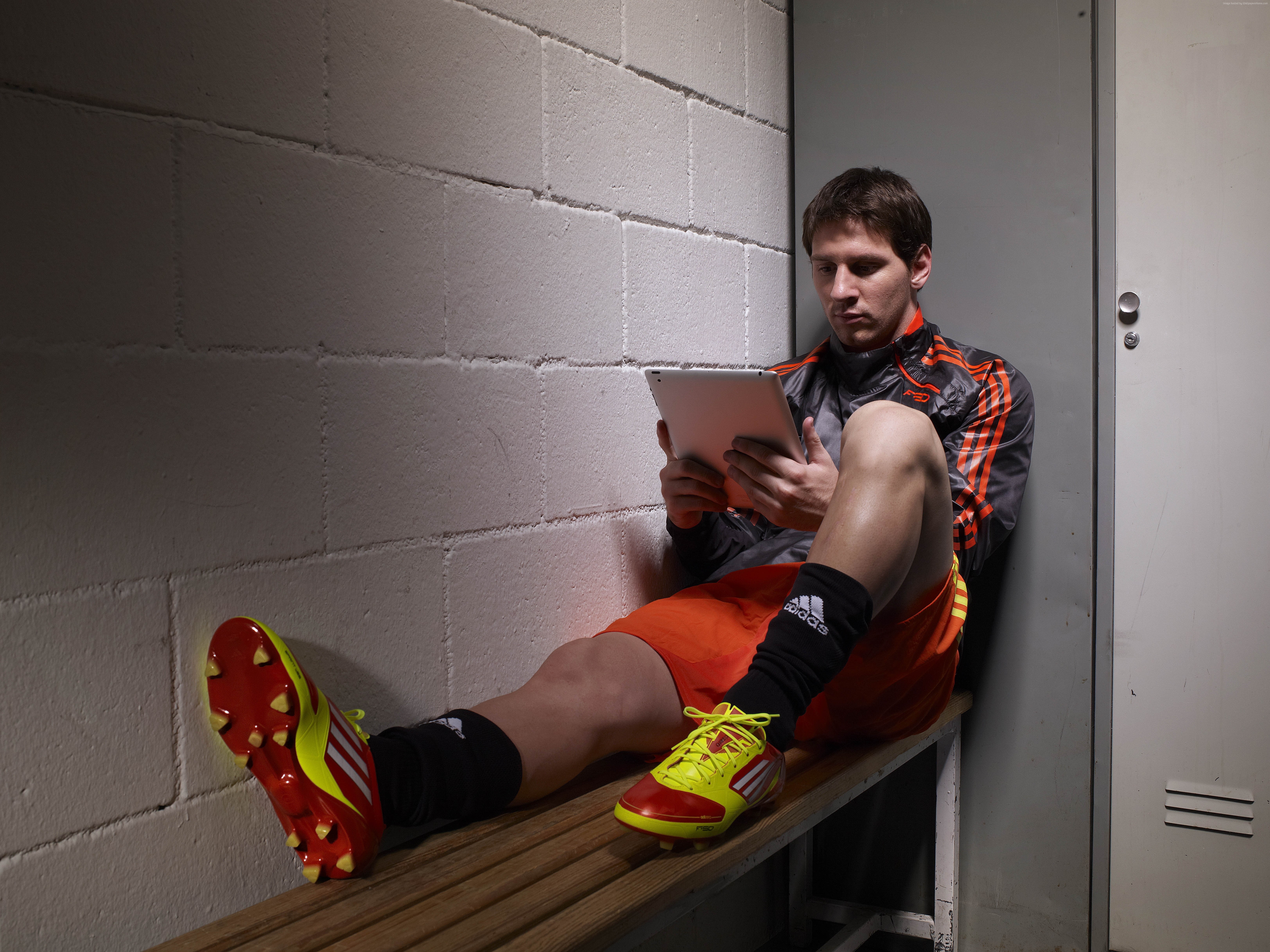 young adult, technology, Lionel Andres Messi Cuccittini, soccer, holding, red, Forward, Football, Lionel Messi, one person, sitting, healthy lifestyle, HD Wallpaper