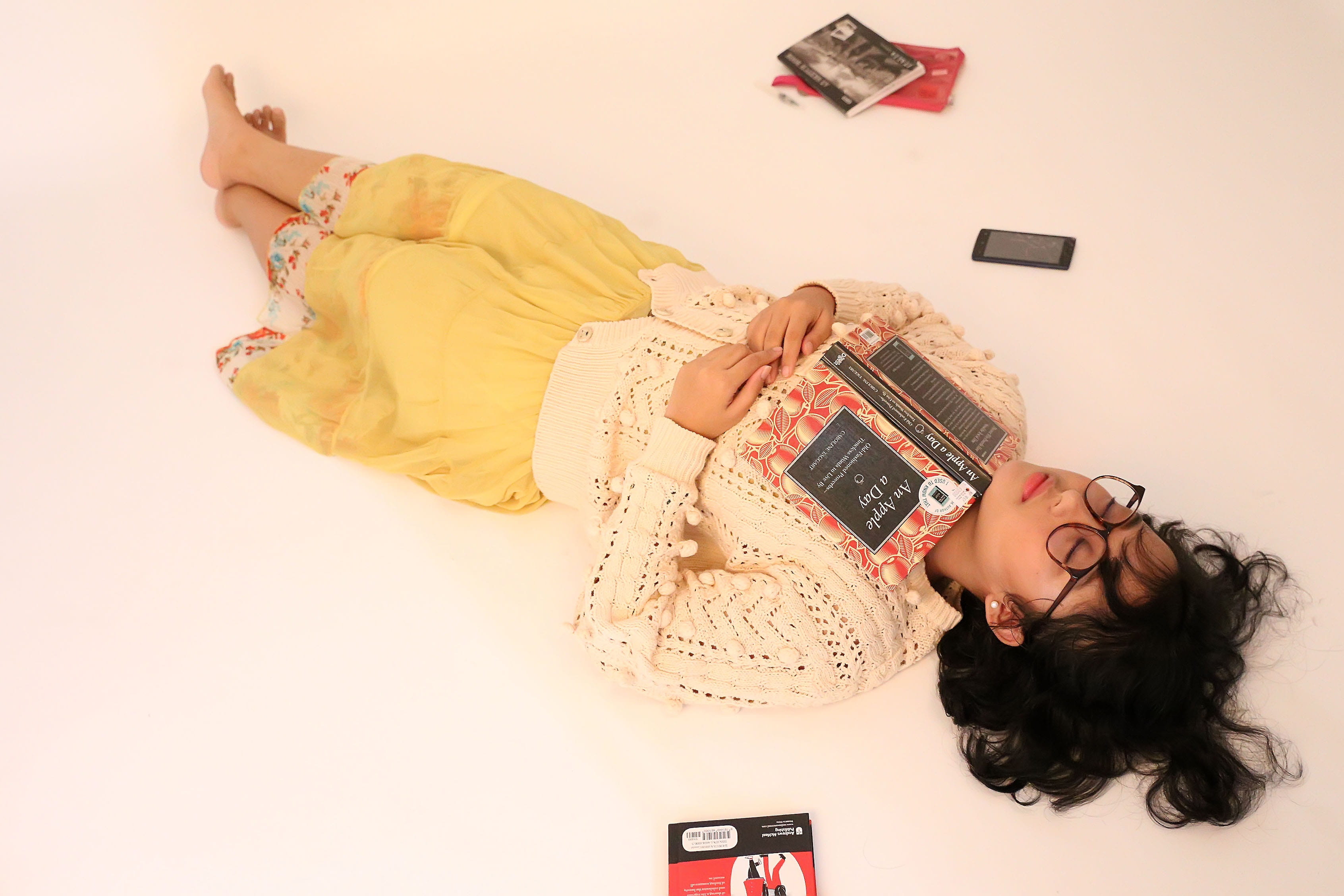 smiling, woman, lying, lying down, full length, books, pretty, one person, hair, long hair, beautiful woman, teenager, beautiful, relaxation, happiness, HD Wallpaper