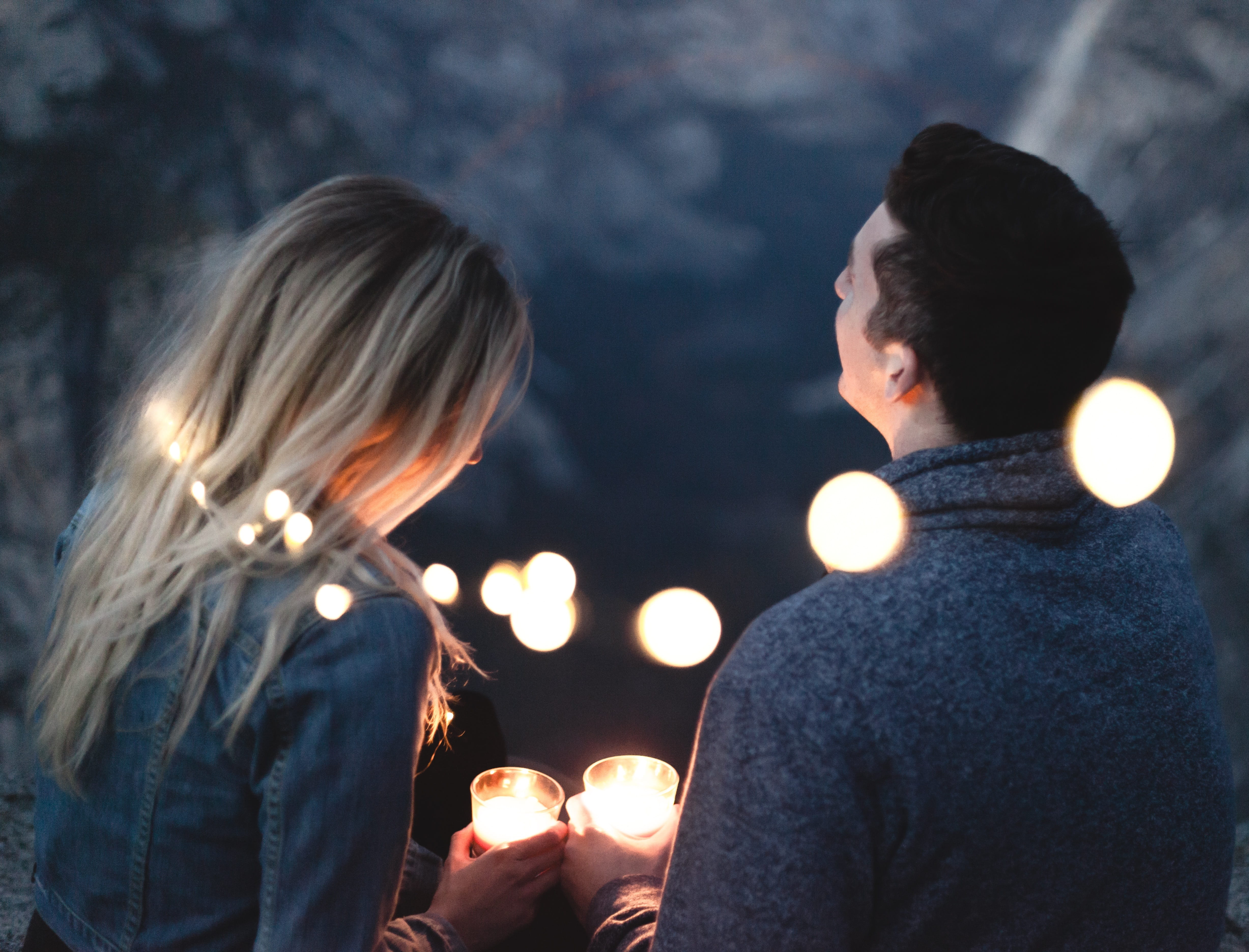 headshot, emotion, people, romance, holds, couple - relationship, bonding, 4K, illuminated, lights, mature men, dating, heterosexual couple, two people, HD Wallpaper