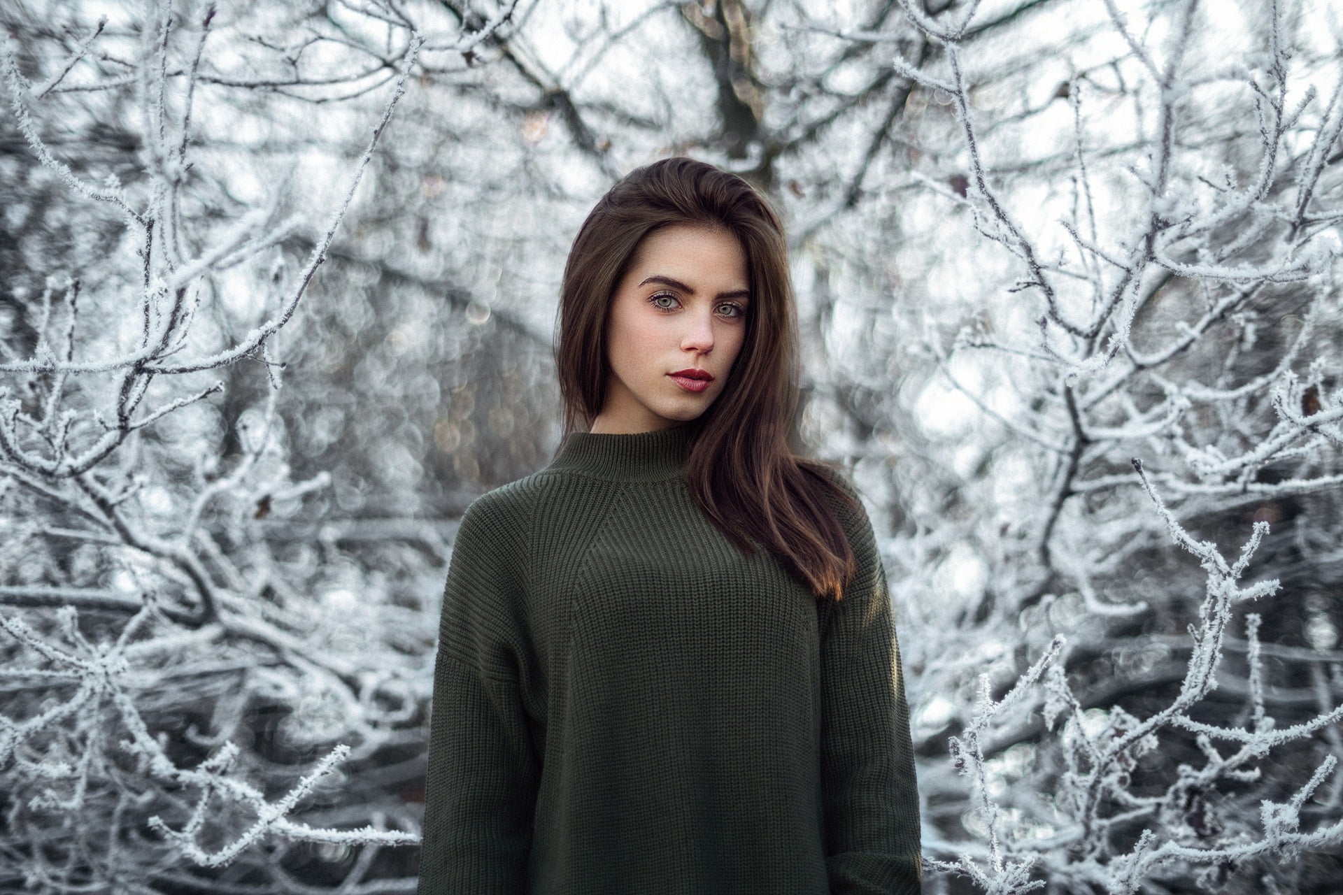 1080P, Martin Kuhn, brunette, sweater, natural, outdoor, cute, bokeh, wind, portrait, girl, chic, winter, young, germany, light, Marlen, beautiful, sweetheart, HD Wallpaper