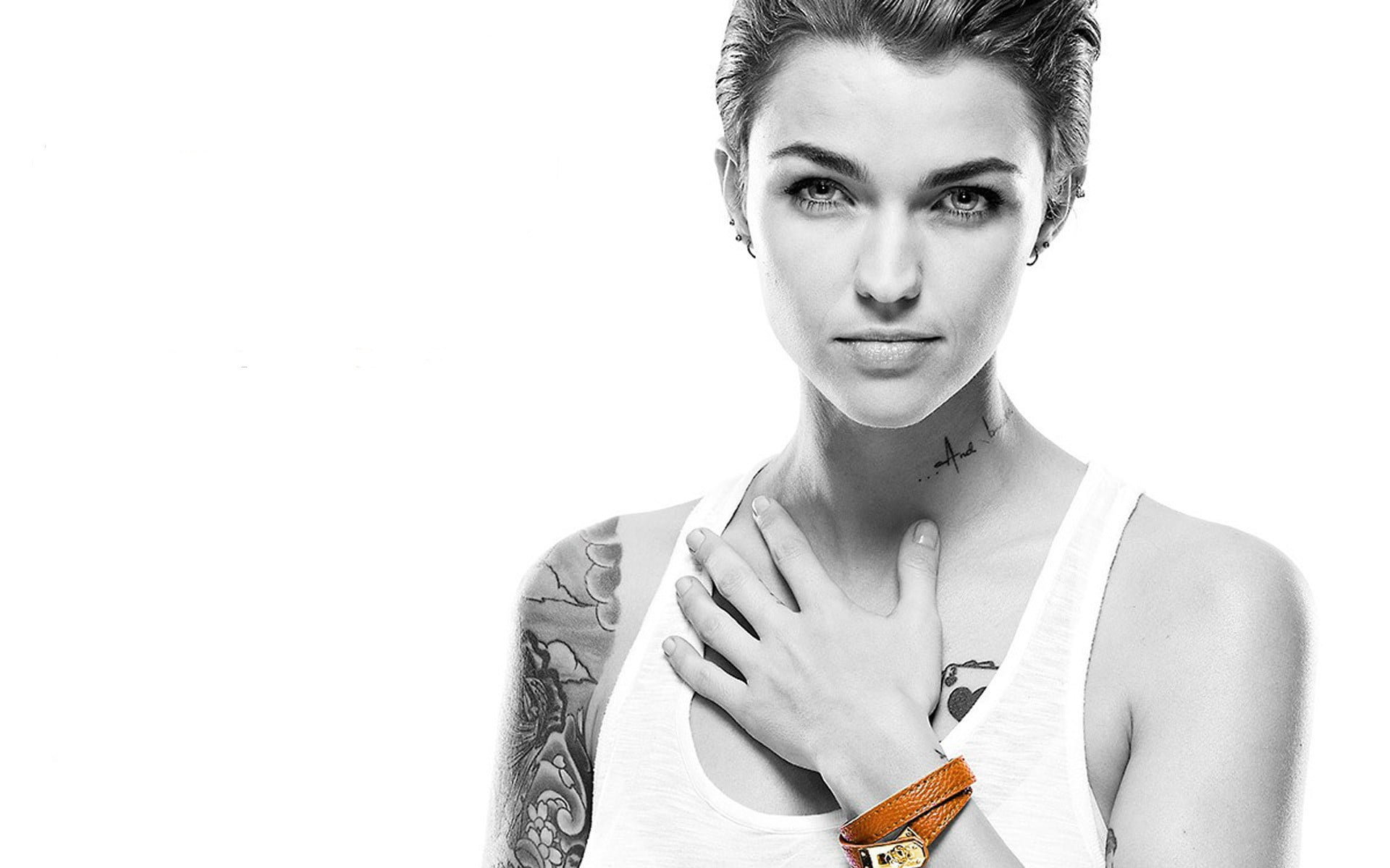 beautiful woman, indoors, women, lifestyles, headshot, leisure activity, portrait, cut out, front view, tattoo, studio shot, one person, young adult, white background, HD Wallpaper