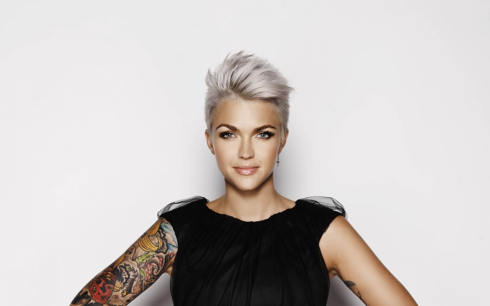 isolated, Ruby Rose (actress), women, simple background, black, one person, front view, young adult, looking at camera, sleeveless, hairstyle, indoors, HD Wallpaper