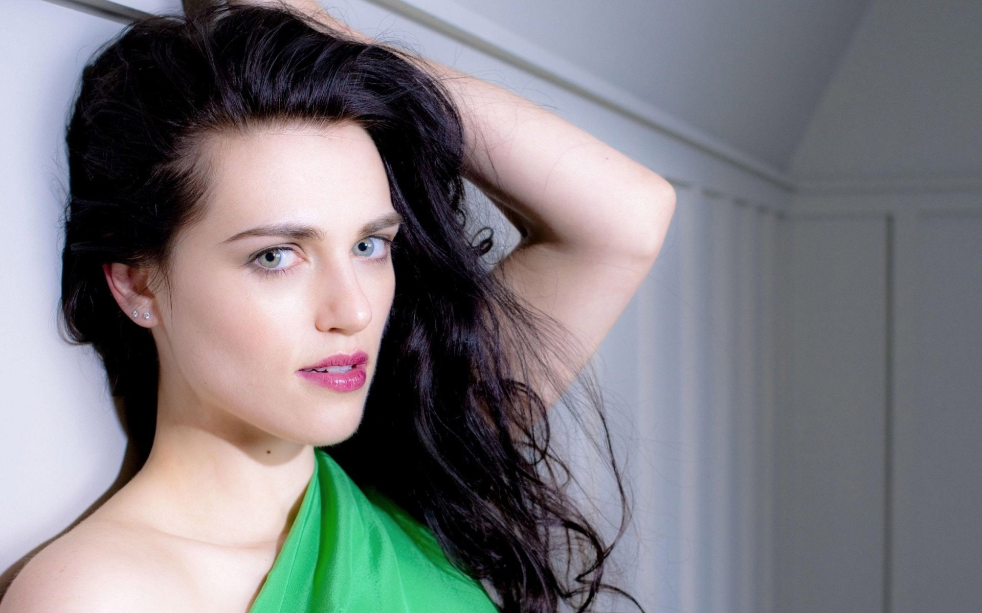Actresses, Lipstick, 1080P, Face, Actress, Green Eyes, Katie McGrath, Brunette, HD Wallpaper