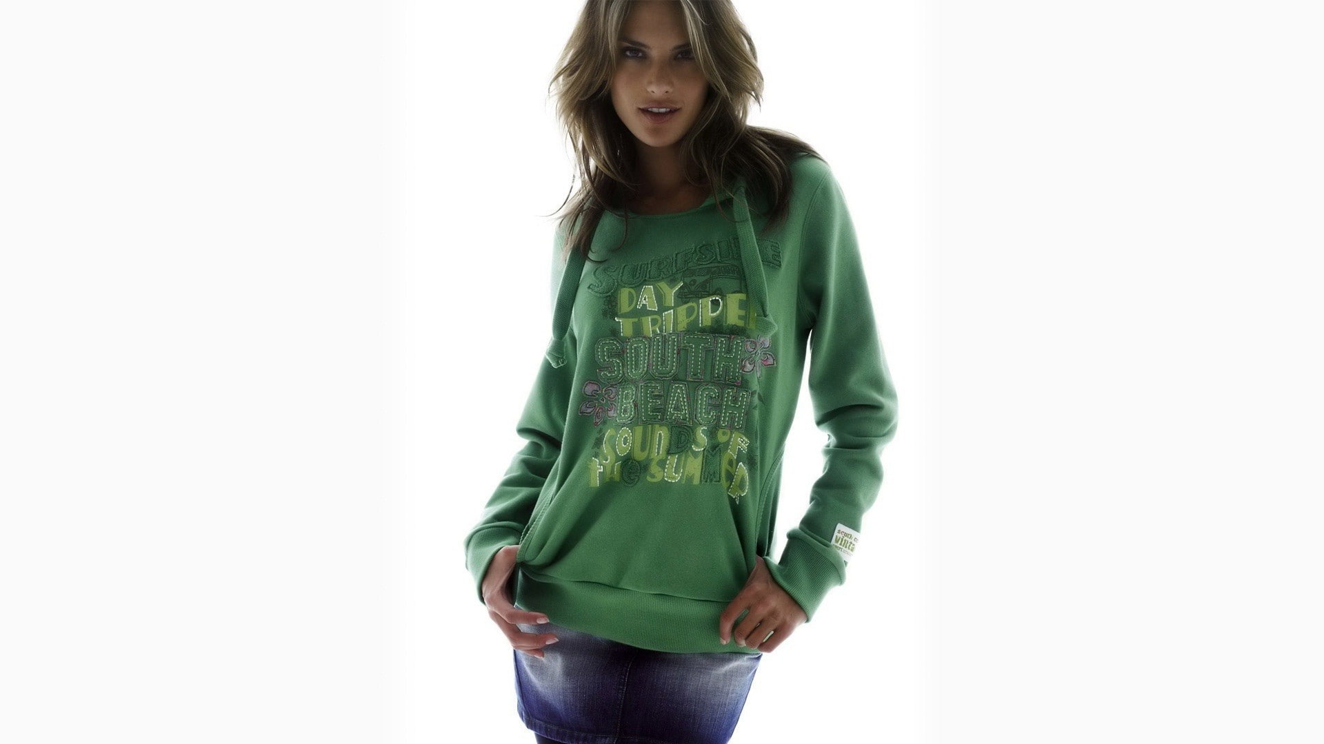 portrait, cut out, copy space, happiness, hair, women, emotion, green color, model, casual clothing, white background, three quarter length, Alessandra Ambrosio, HD Wallpaper