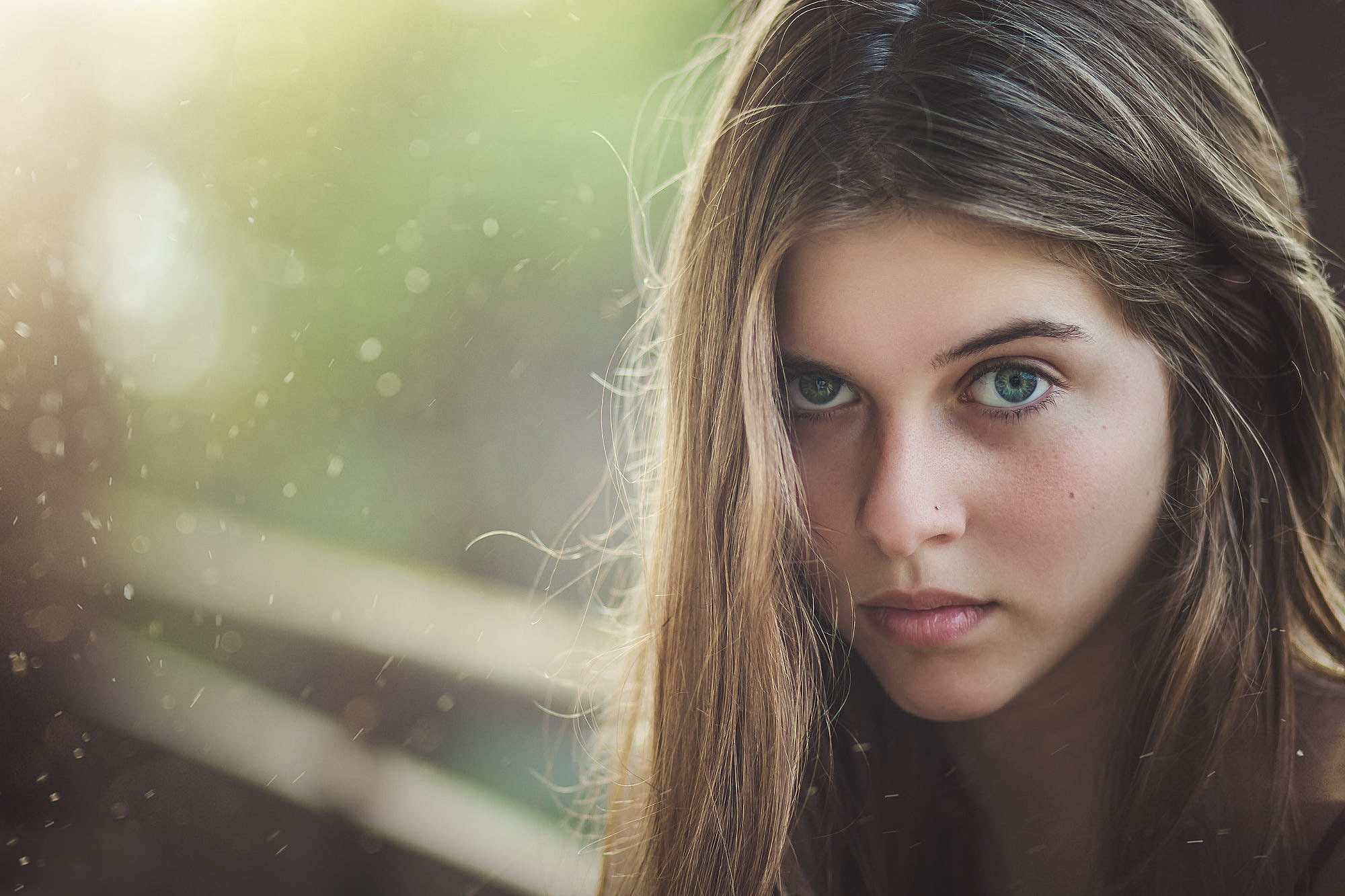 face, portrait, 1080P, pierced nose, women, green eyes, blonde, HD Wallpaper