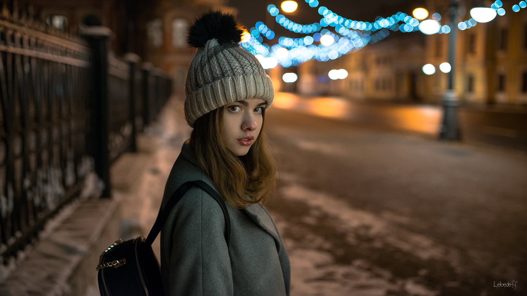 720P, night, looking at camera, beautiful woman, hat, young adult, outdoors, clothing, scarf, architecture, city, adult, cold temperature, one person, HD Wallpaper