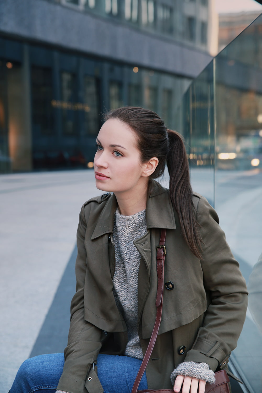 warm clothing, focus on foreground, scarf, adult, clothing, built structure, Polish, women, Polish women, jacket, winter, architecture, businesswoman, ponytail, Phone HD Wallpaper