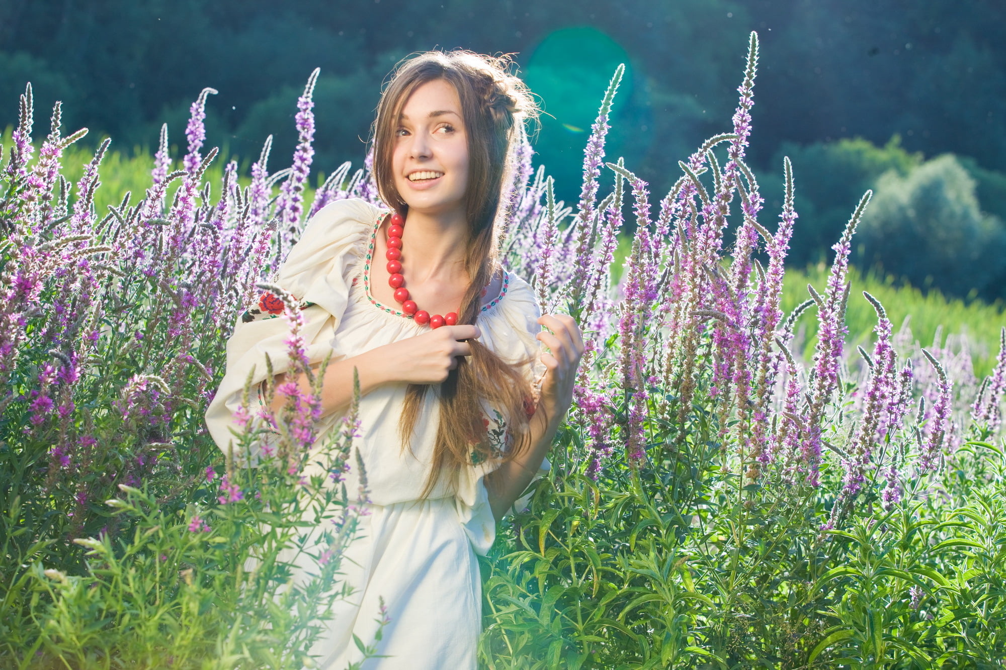 flowering plant, land, Ukrainian, beauty, happiness, woman, hair, lifestyles, hairstyle, beauty in nature, growth, smiling, smile, girl, caressed, nature, HD Wallpaper