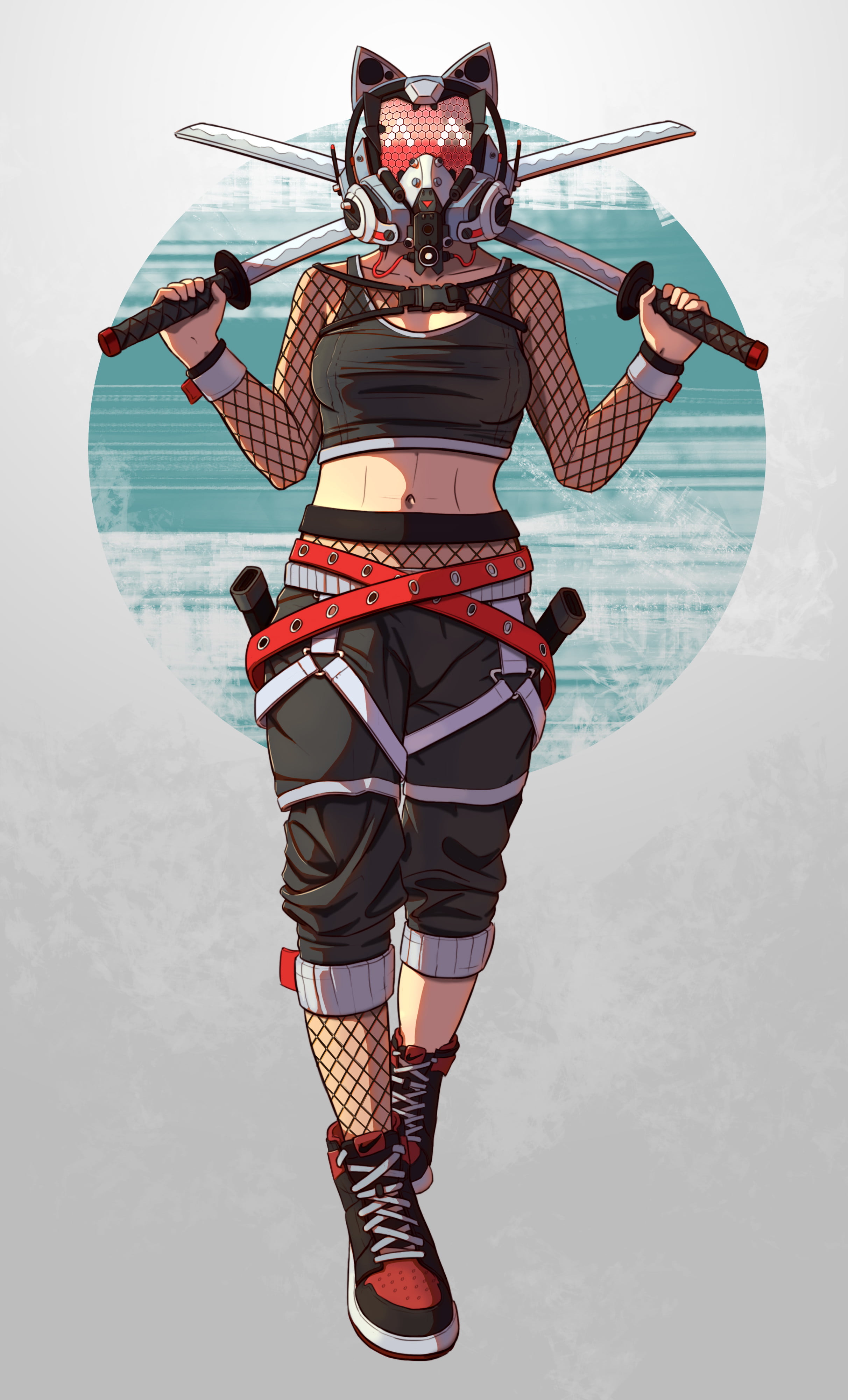 belly button, women, bare midriff, vertical, portrait display, fishnet, digital painting, Reece Firman, sword, white background, artwork, digital art, drawing, Phone HD Wallpaper