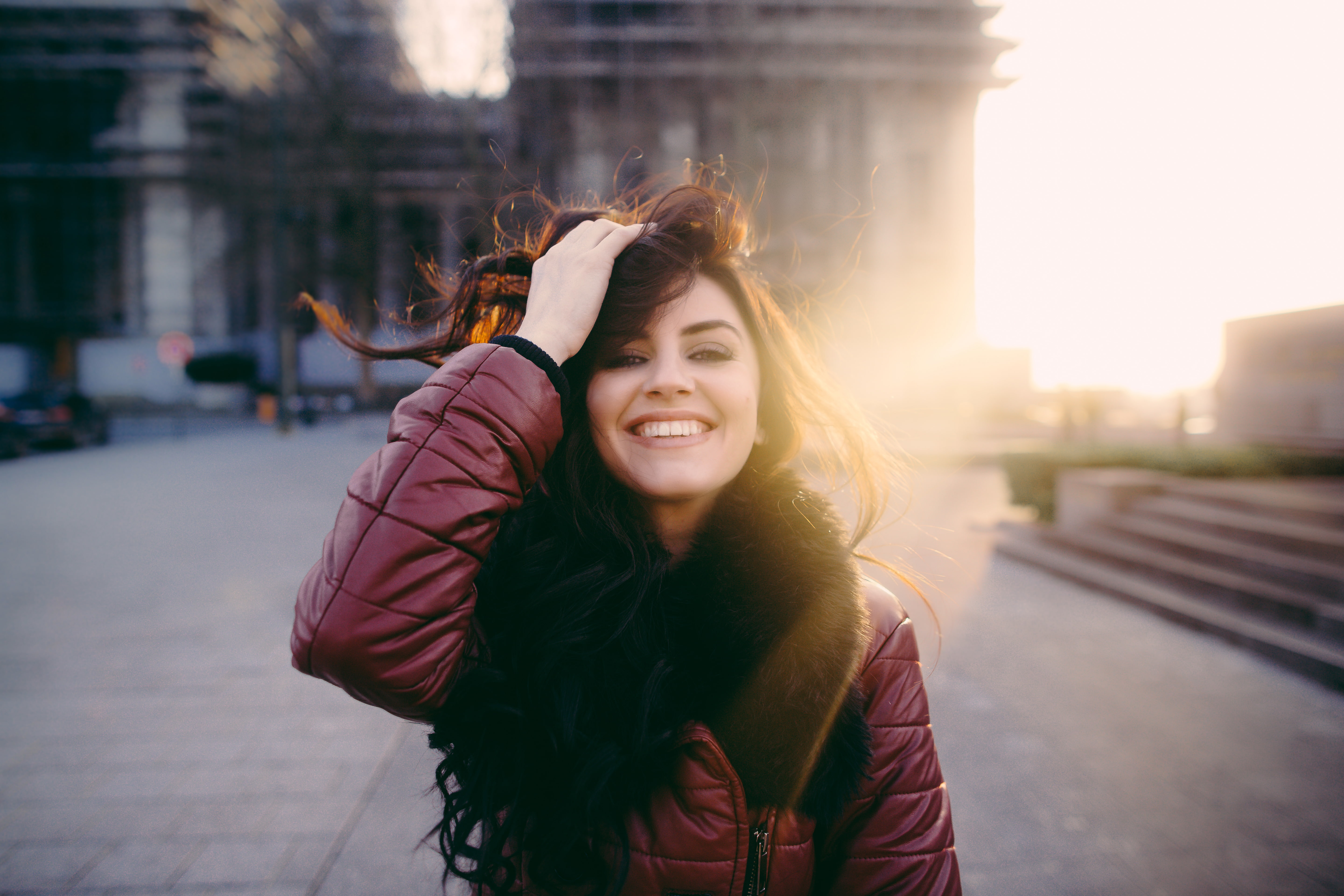 face, girl, the wind, smile, 5K, hair, David Olkarny, HD Wallpaper