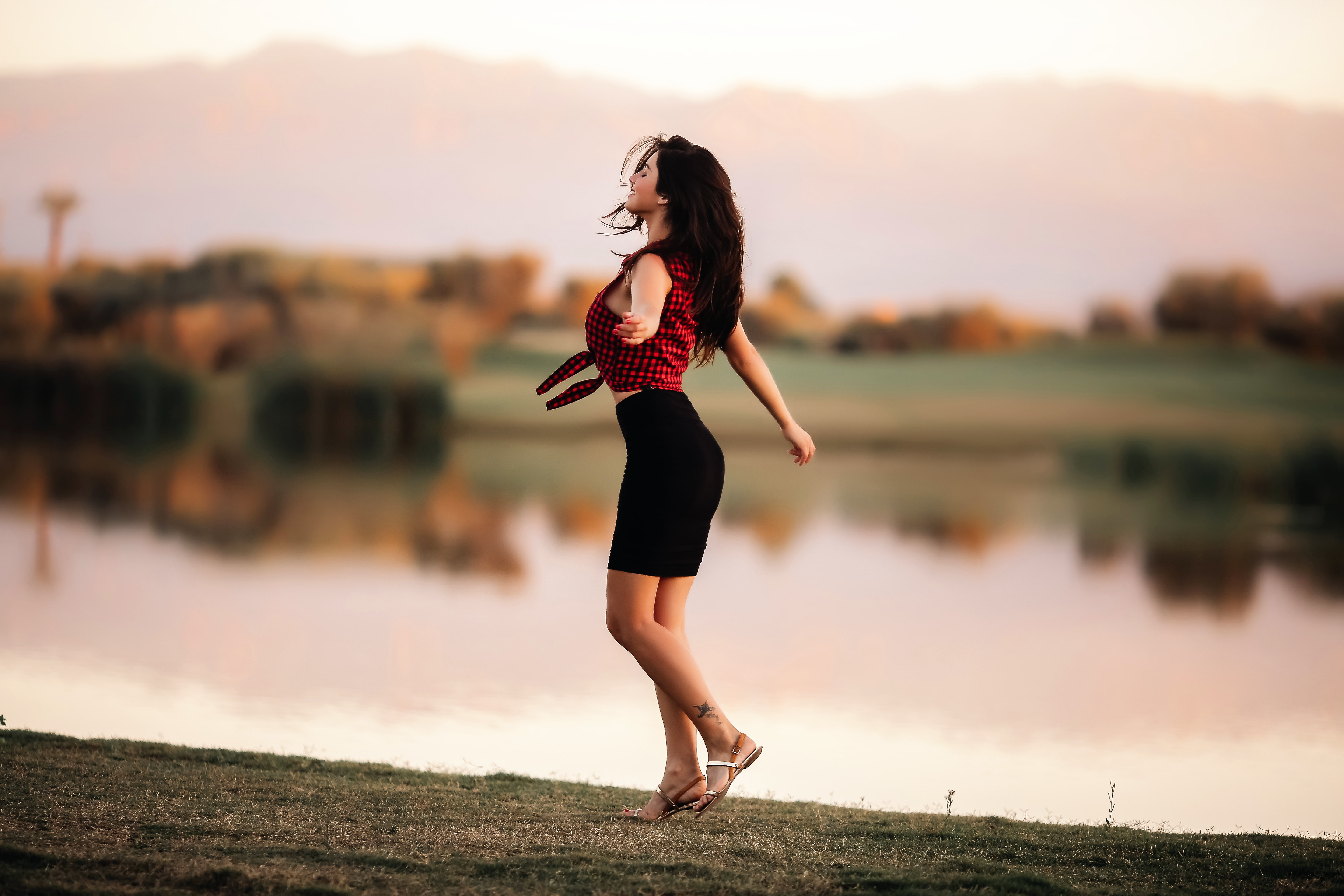 Dancing to freedom, red, figure, sleeveless, 5K, dance, black, David Olkarny, s, skirt, shirt, girl, women, HD Wallpaper