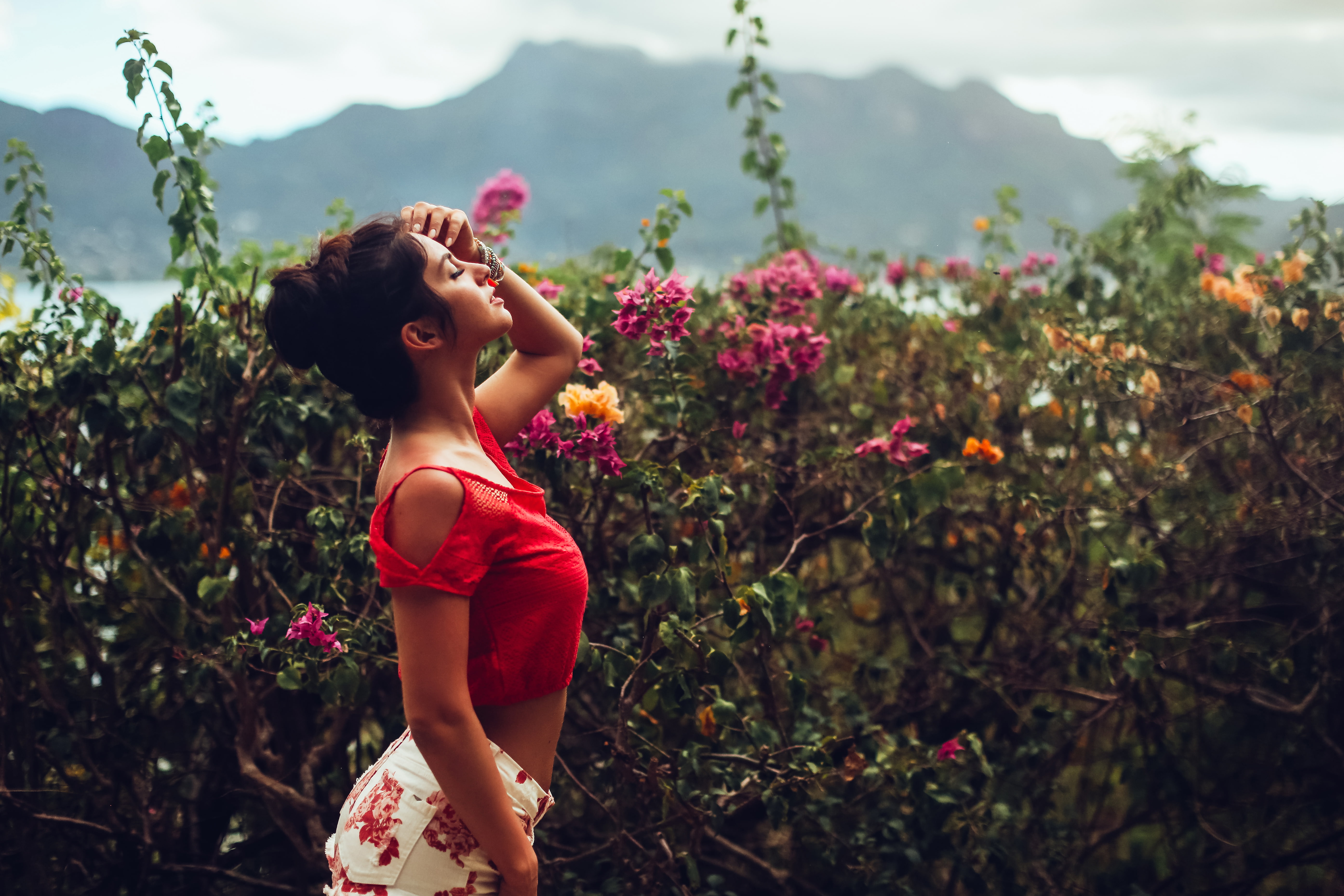 David Olkarny, girl, Flower power, 5K, chest, flowers, HD Wallpaper