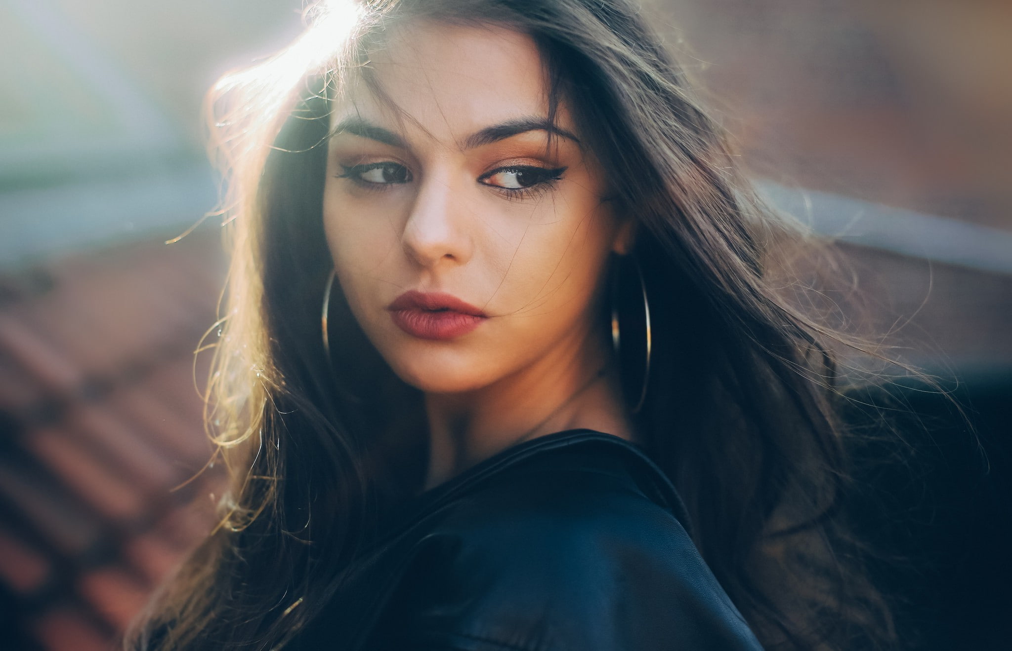focus on foreground, young adult, women face looking away david olkarny model portrait, young women, contemplation, outdoors, long hair, 1080P, beautiful woman, HD Wallpaper