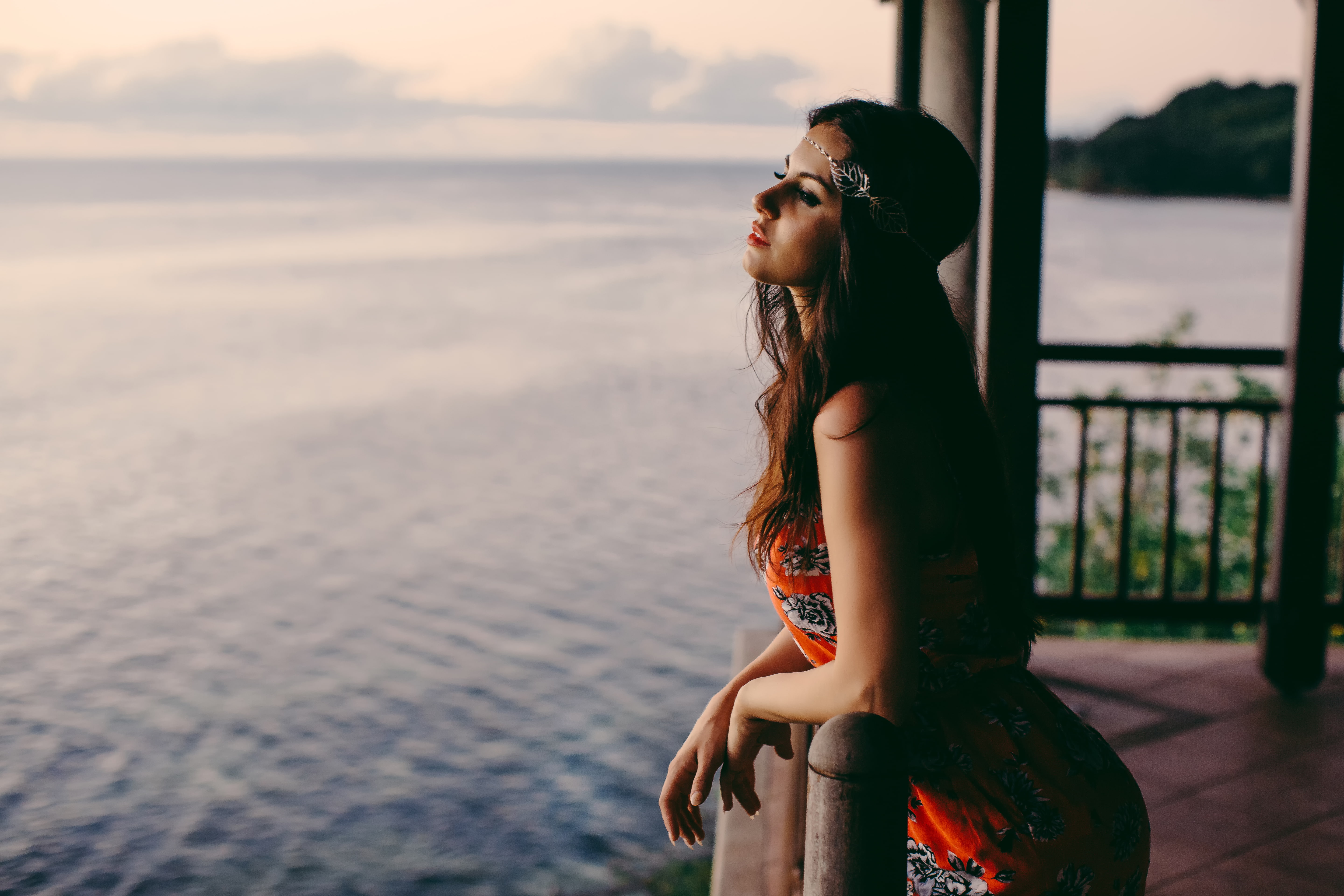 Feel the sunset, David Olkarny, sea, makeup, 5K, HD Wallpaper