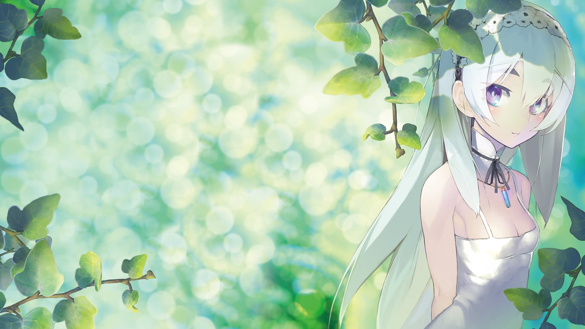 branch, close-up, day, art and craft, growth, leaf, 1080P, Chaika Trabant, representation, plant, green color, low angle view, anime girls, leaves, selective focus, HD Wallpaper