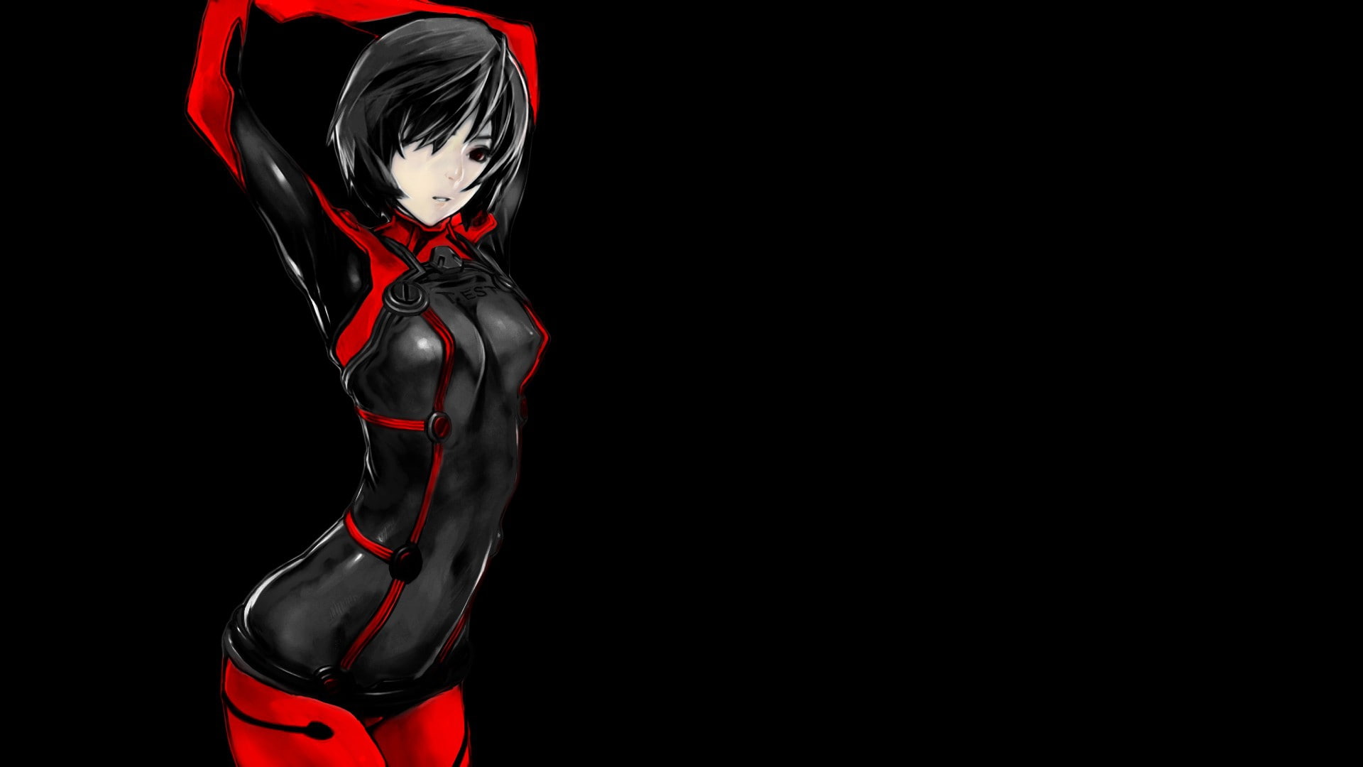 x, ayanami, evangelion, suite, anime, art, red, genesis, 1080P, girls, bodysuit, neon, rei, hd, Black, HD Wallpaper