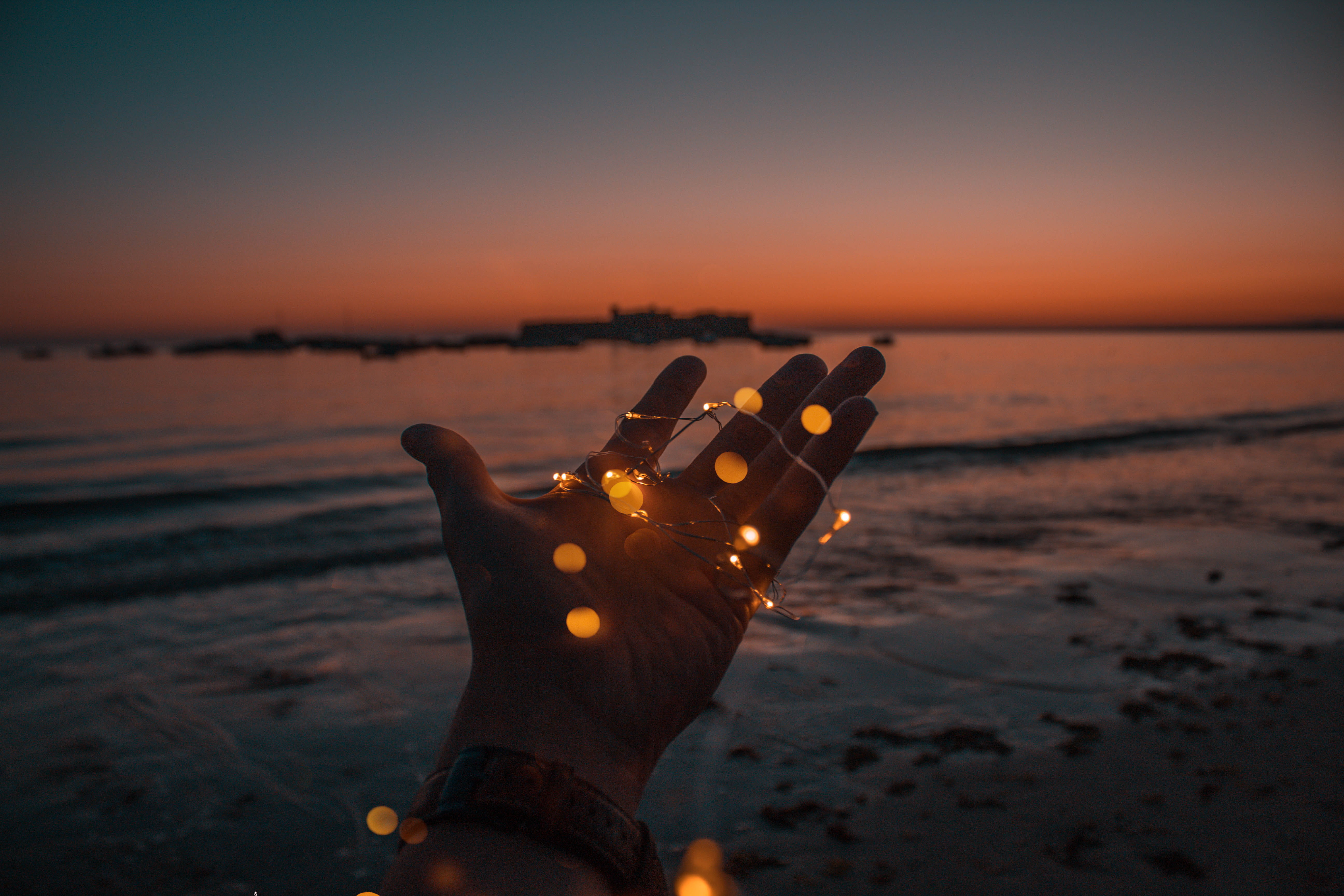 left, stretched hand, lake side, string, vacations, sunlight, back Lit, sunrise - Dawn, lake, women, nature, horizon line, golden hour, travel, 5K, beach, HD Wallpaper