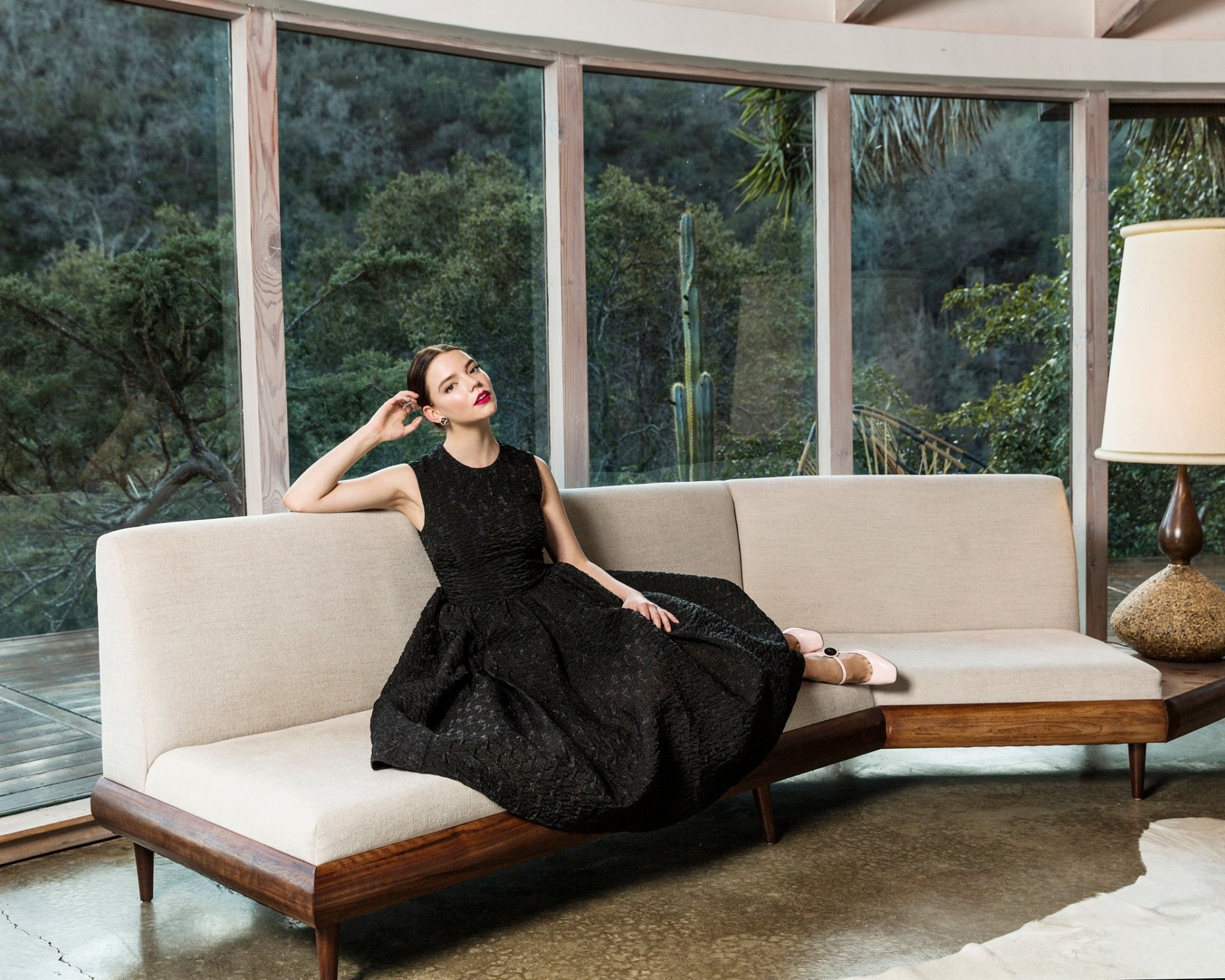 1080P, Actresses, Sofa, Lipstick, American, Actress, Anya Taylor-Joy, Black Dress, Model, Brunette, HD Wallpaper